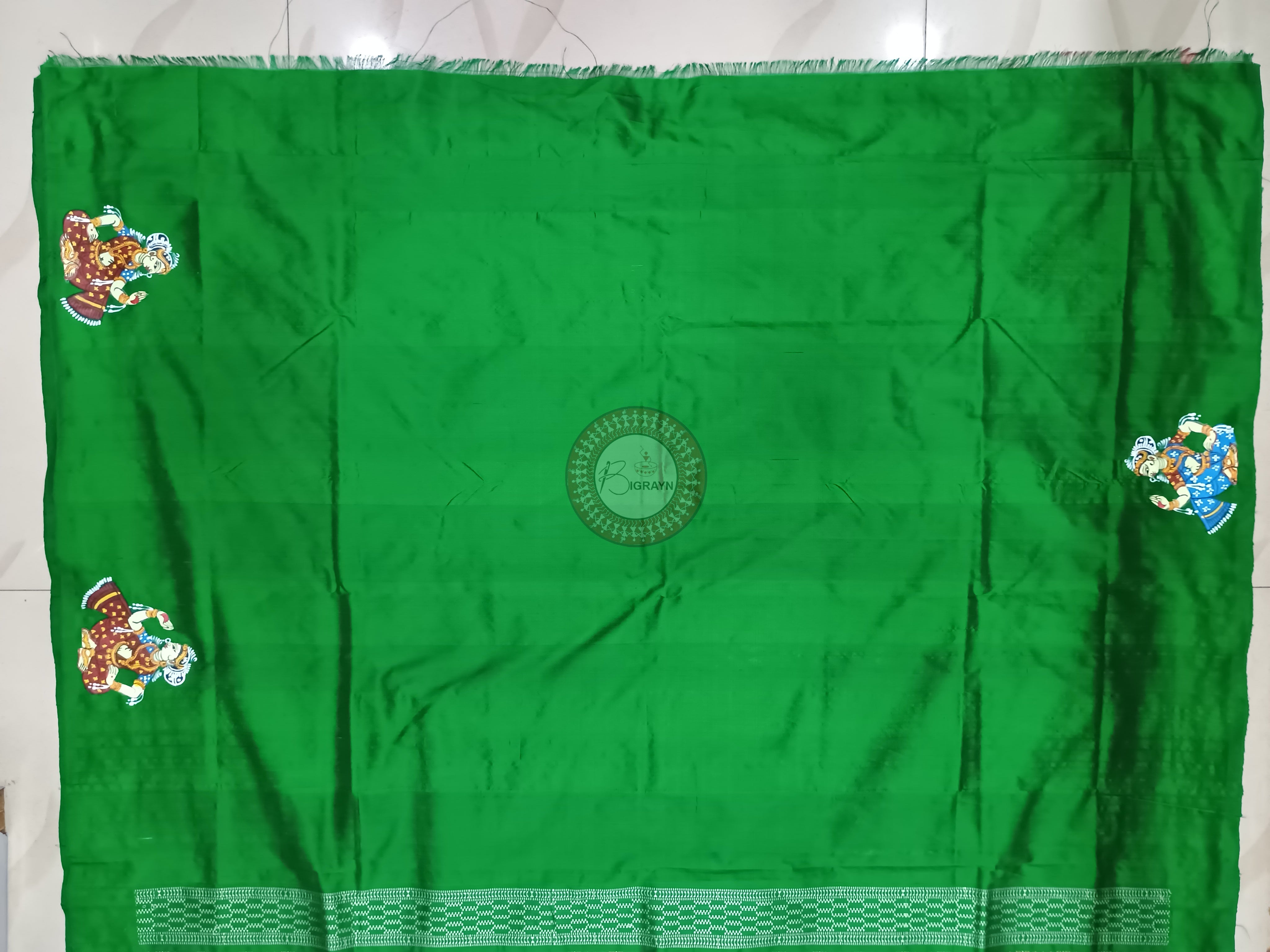 Red Green Mastya Kachhap With Dancer Theme Pattachitra Sambalpuri Silk Saree