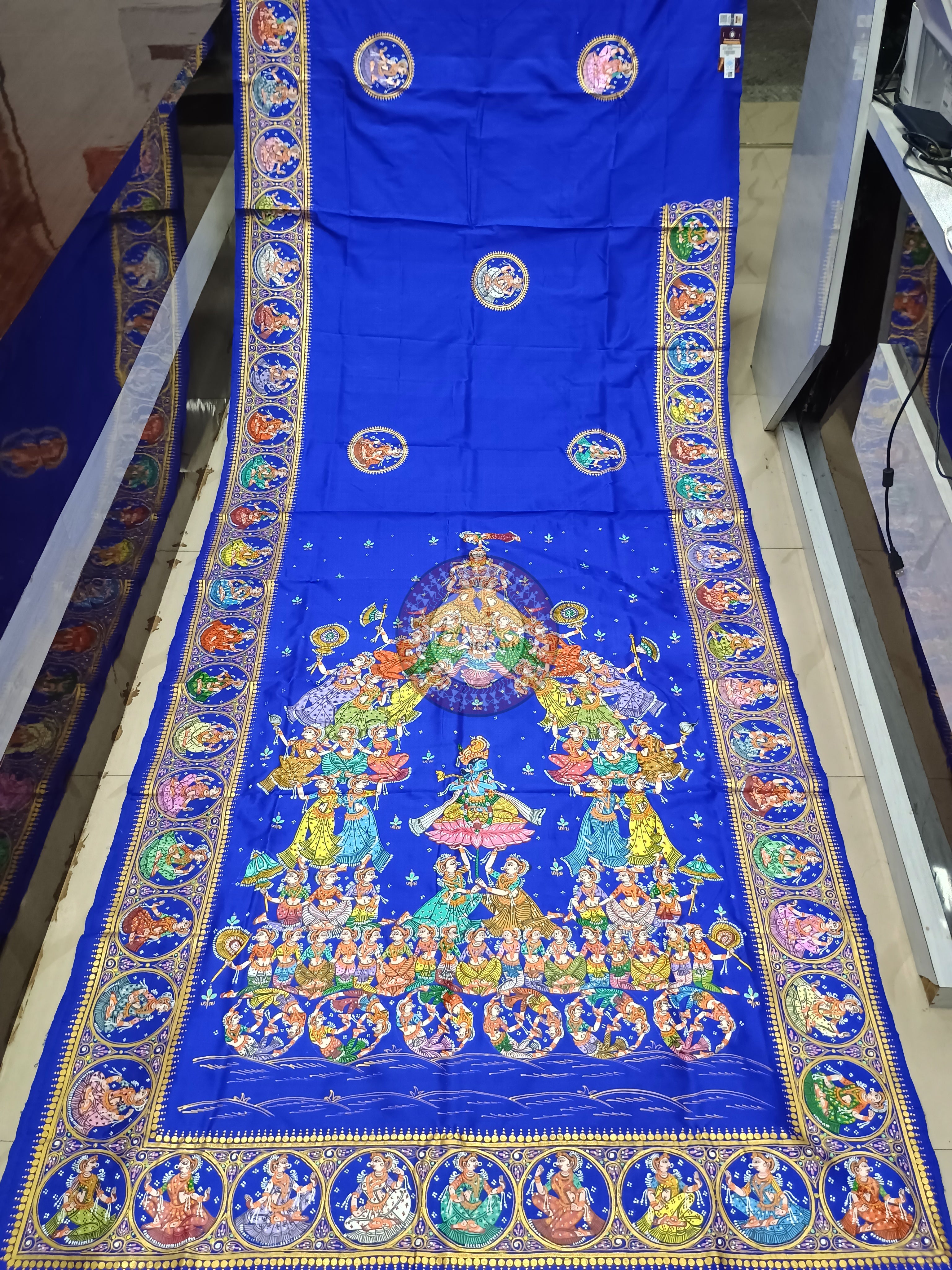 Blue Kandarp Ratha Theme Pattachitra Sambalpuri Silk Saree