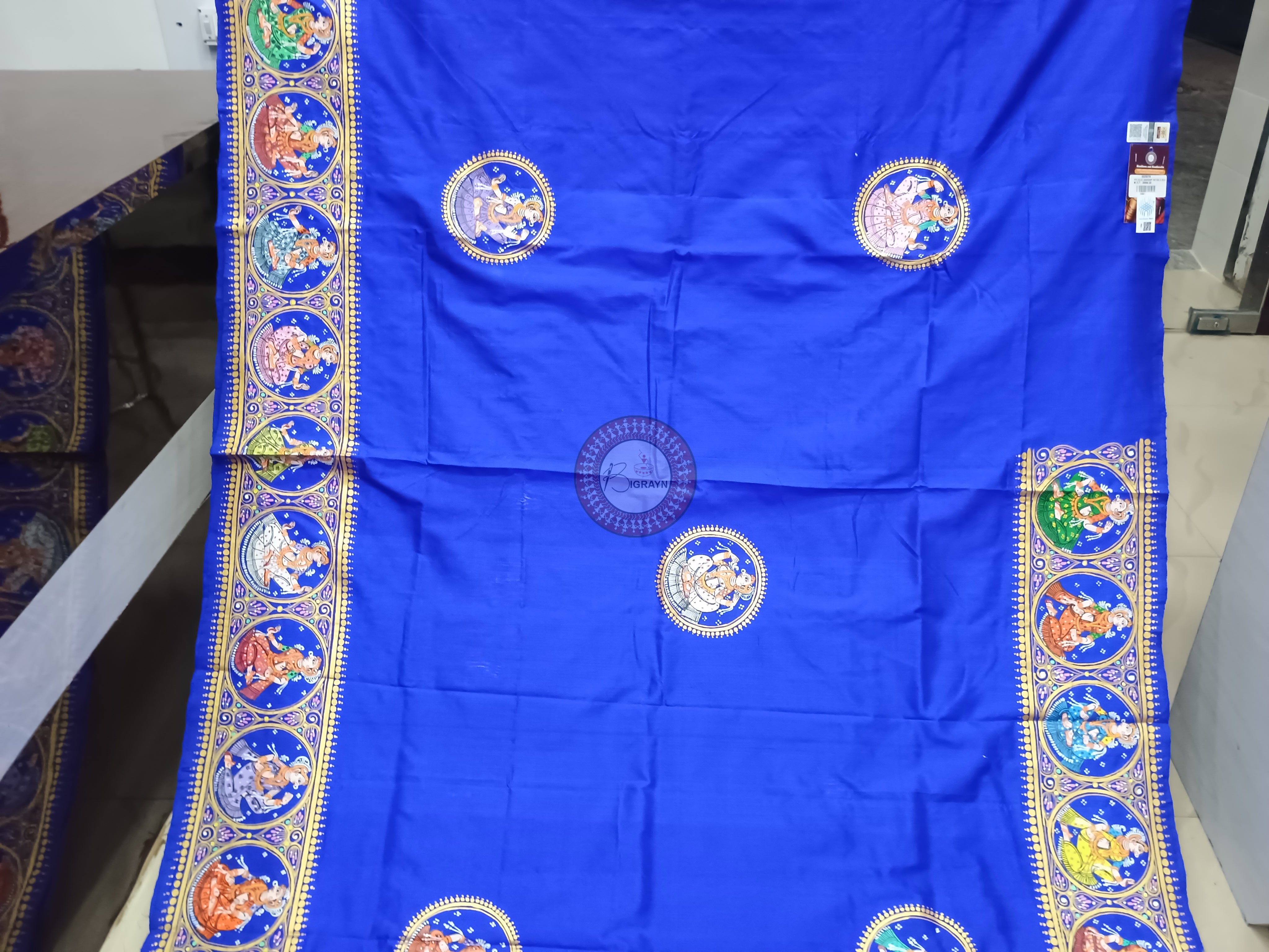 Blue Kandarp Ratha Theme Pattachitra Sambalpuri Silk Saree