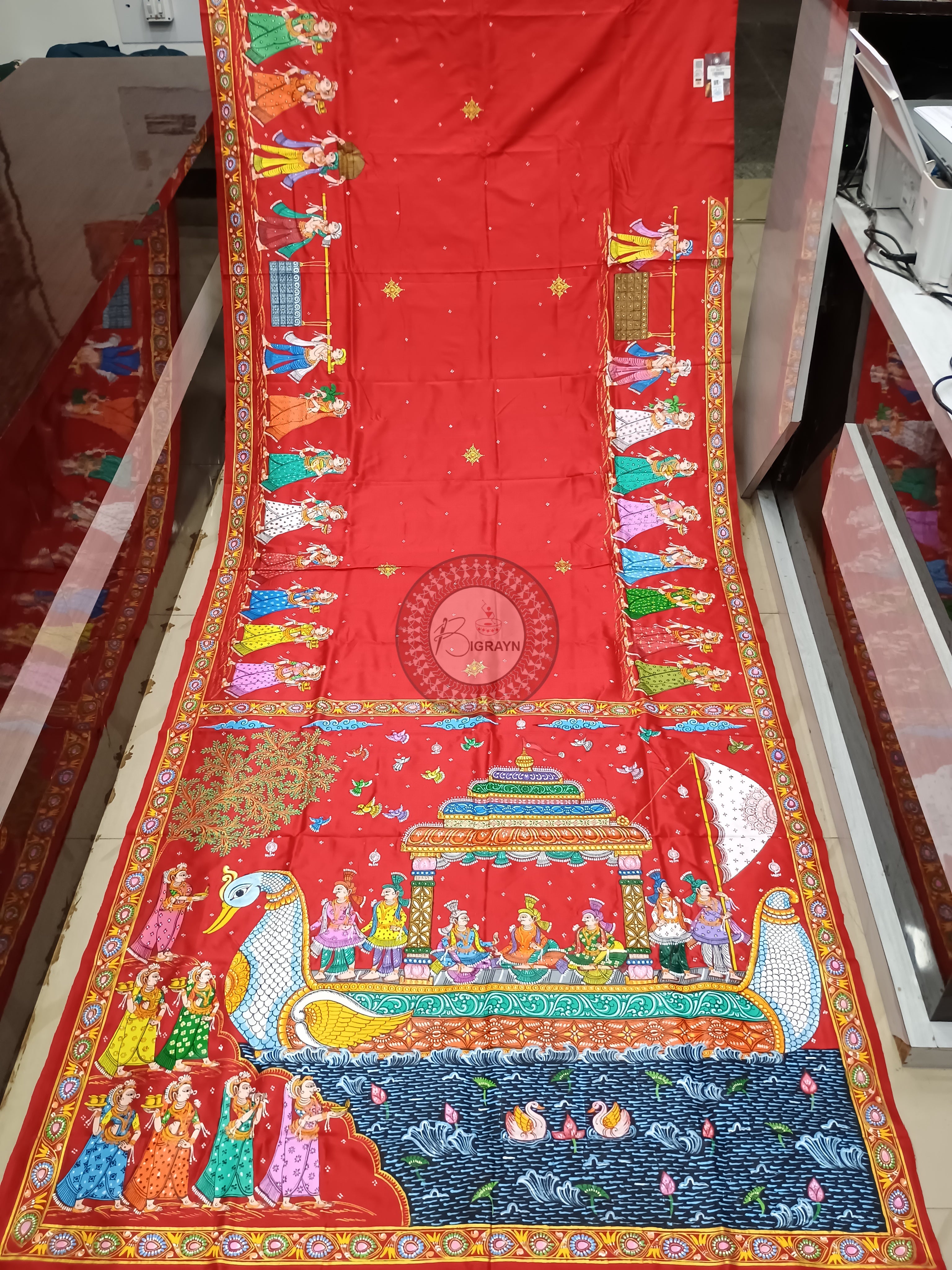 Red Boita Bandana Theme Pattachitra Sambalpuri Silk Saree