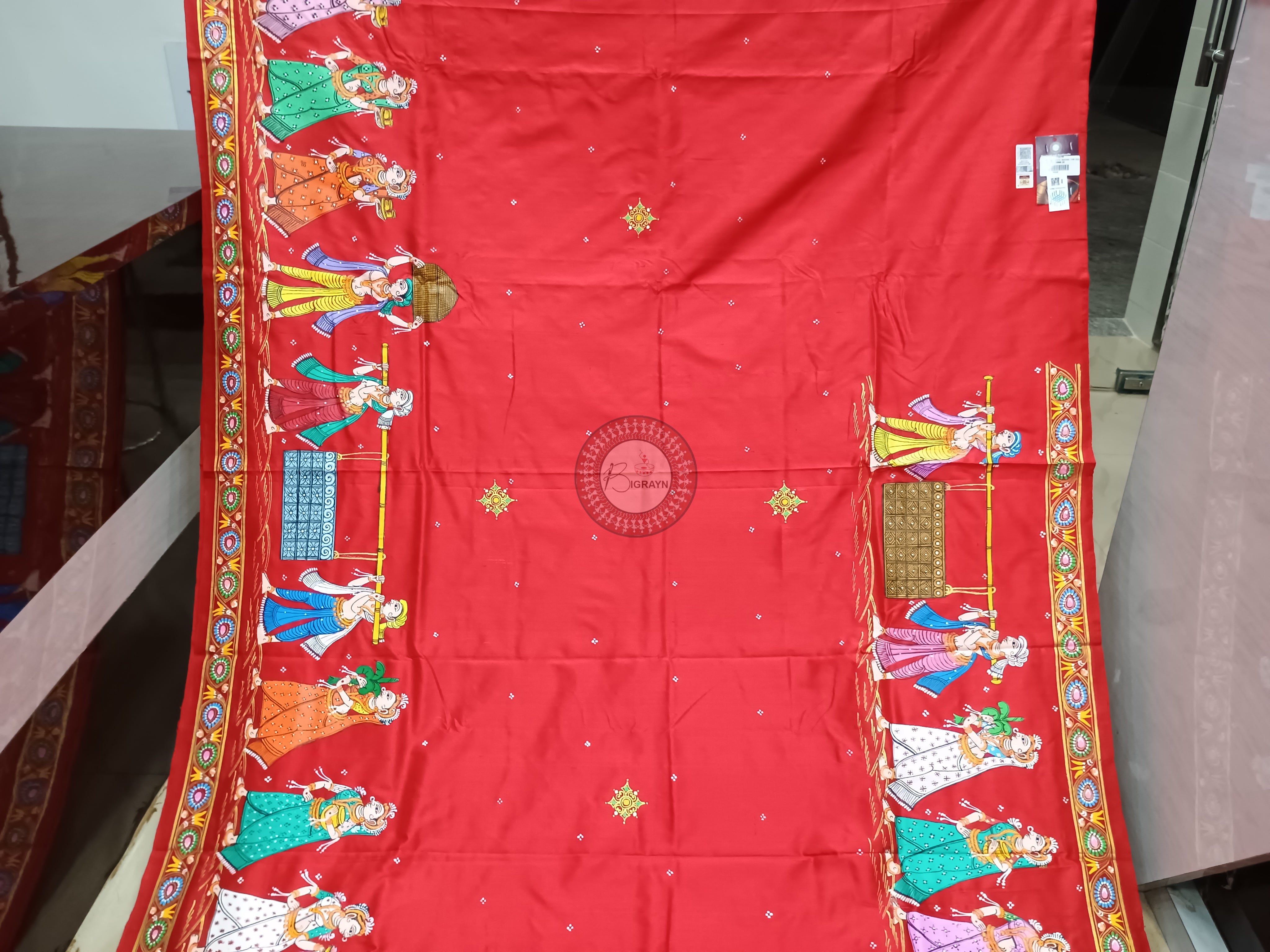 Red Boita Bandana Theme Pattachitra Sambalpuri Silk Saree