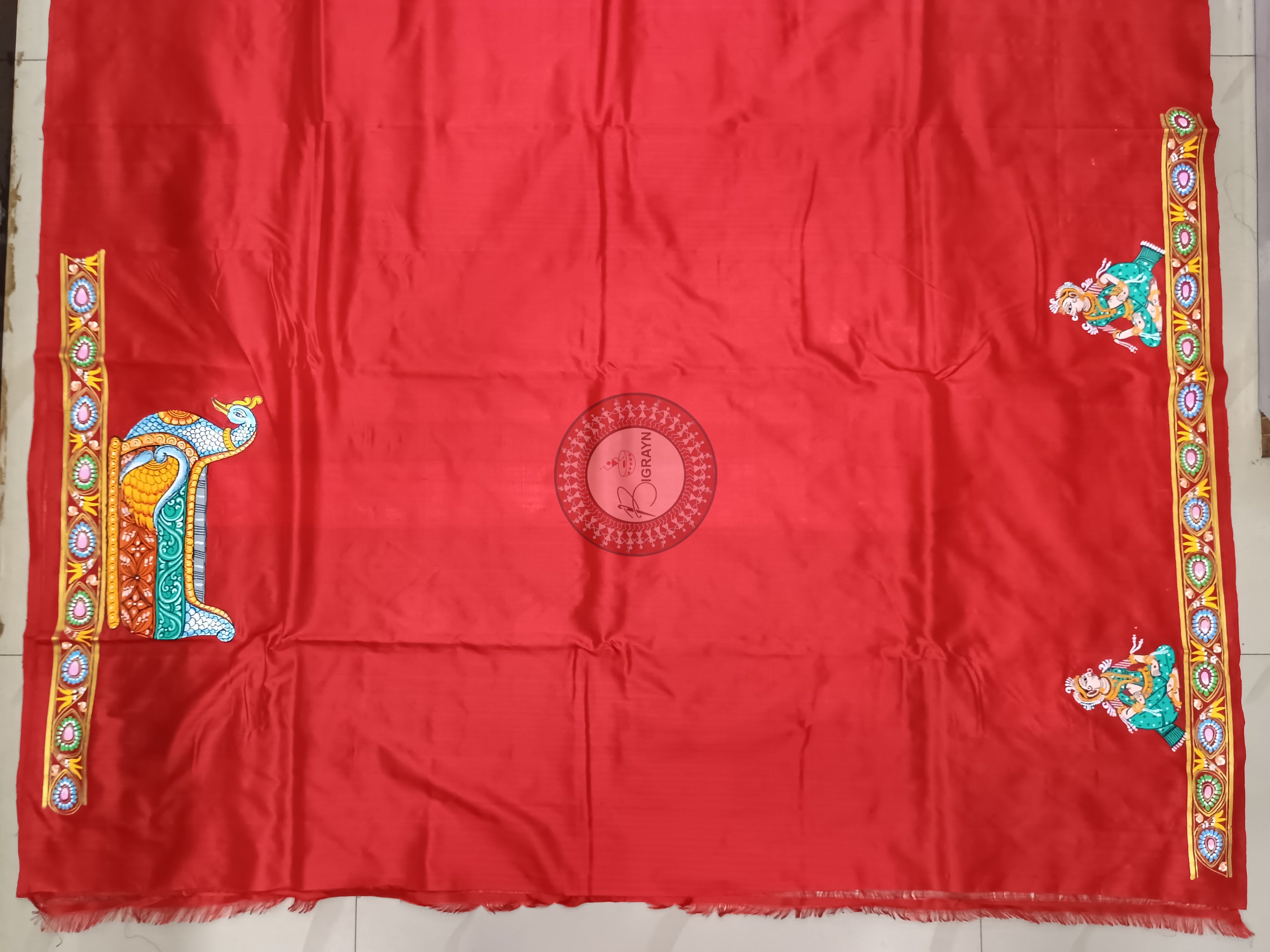 Red Boita Bandana Theme Pattachitra Sambalpuri Silk Saree