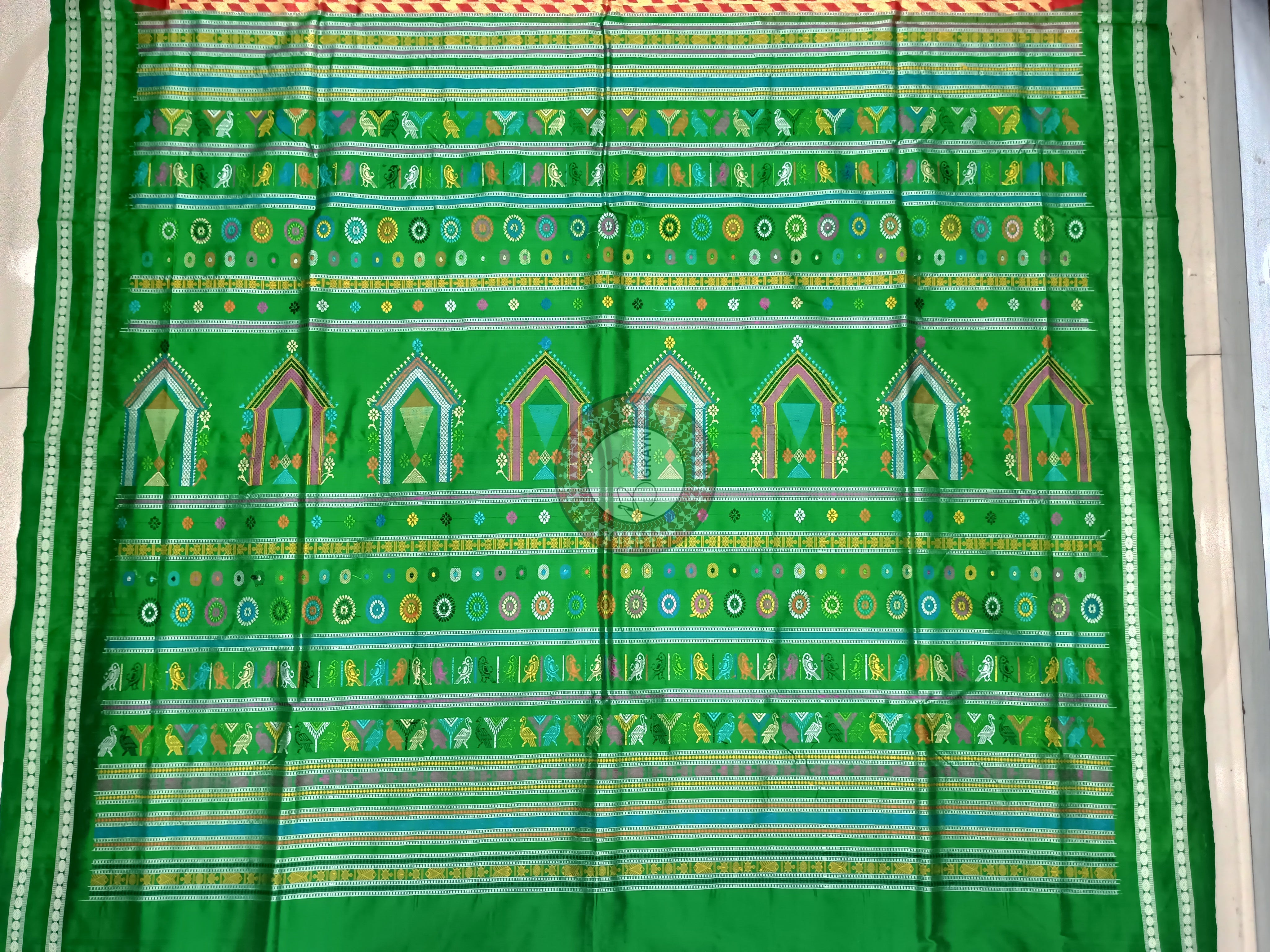 Red Green Dolabedi Design Theme Pattachitra Sambalpuri Silk Saree