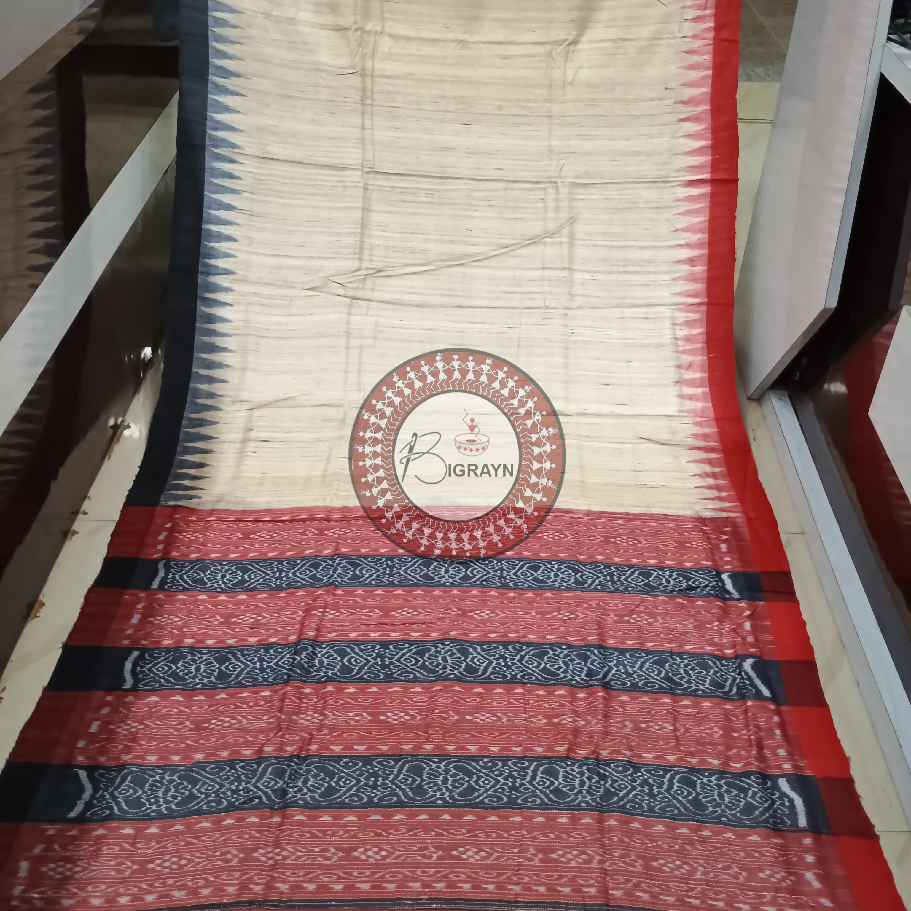 Off White Maroon Gopalpur Tussar Silk Saree