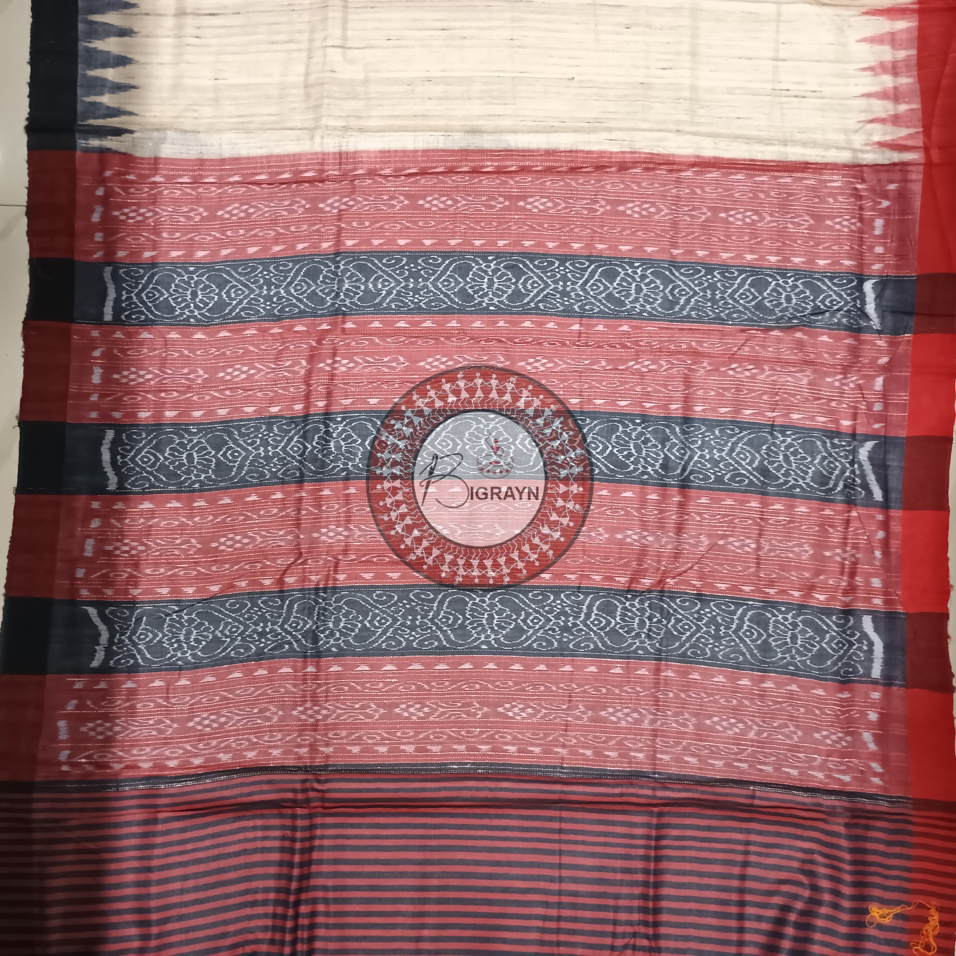 Off White Maroon Gopalpur Tussar Silk Saree