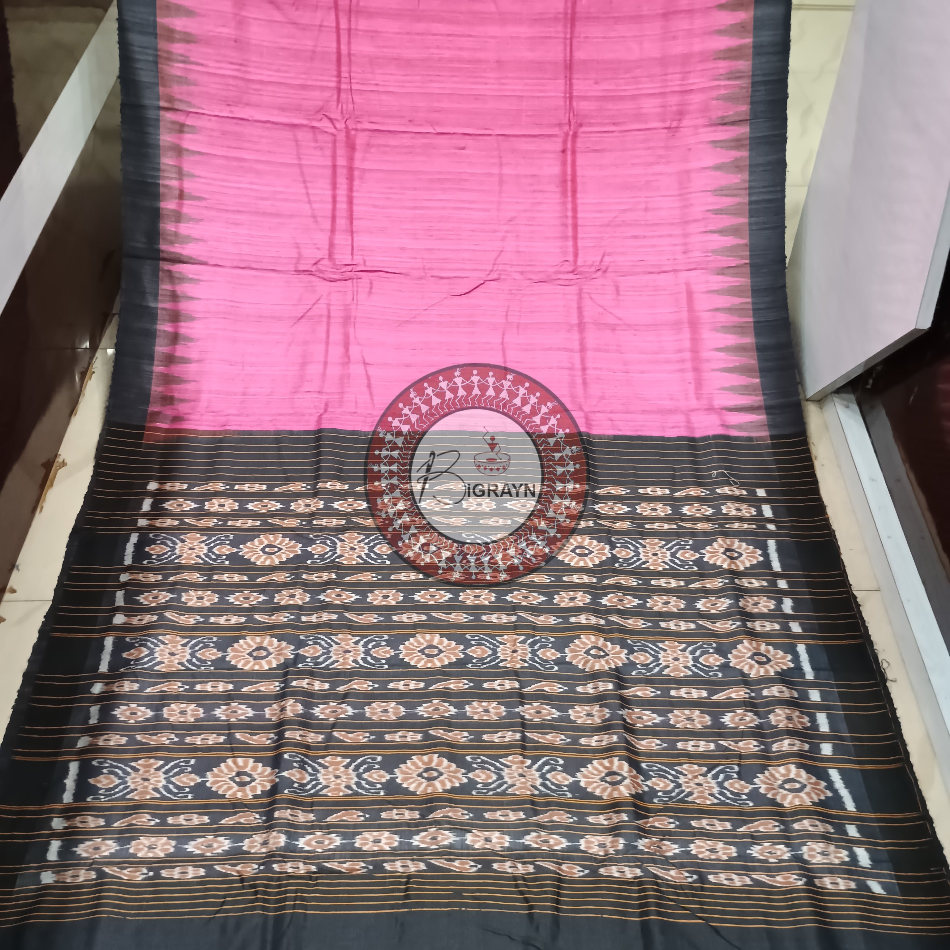 Pink Black Gopalpur Tussar Silk Saree