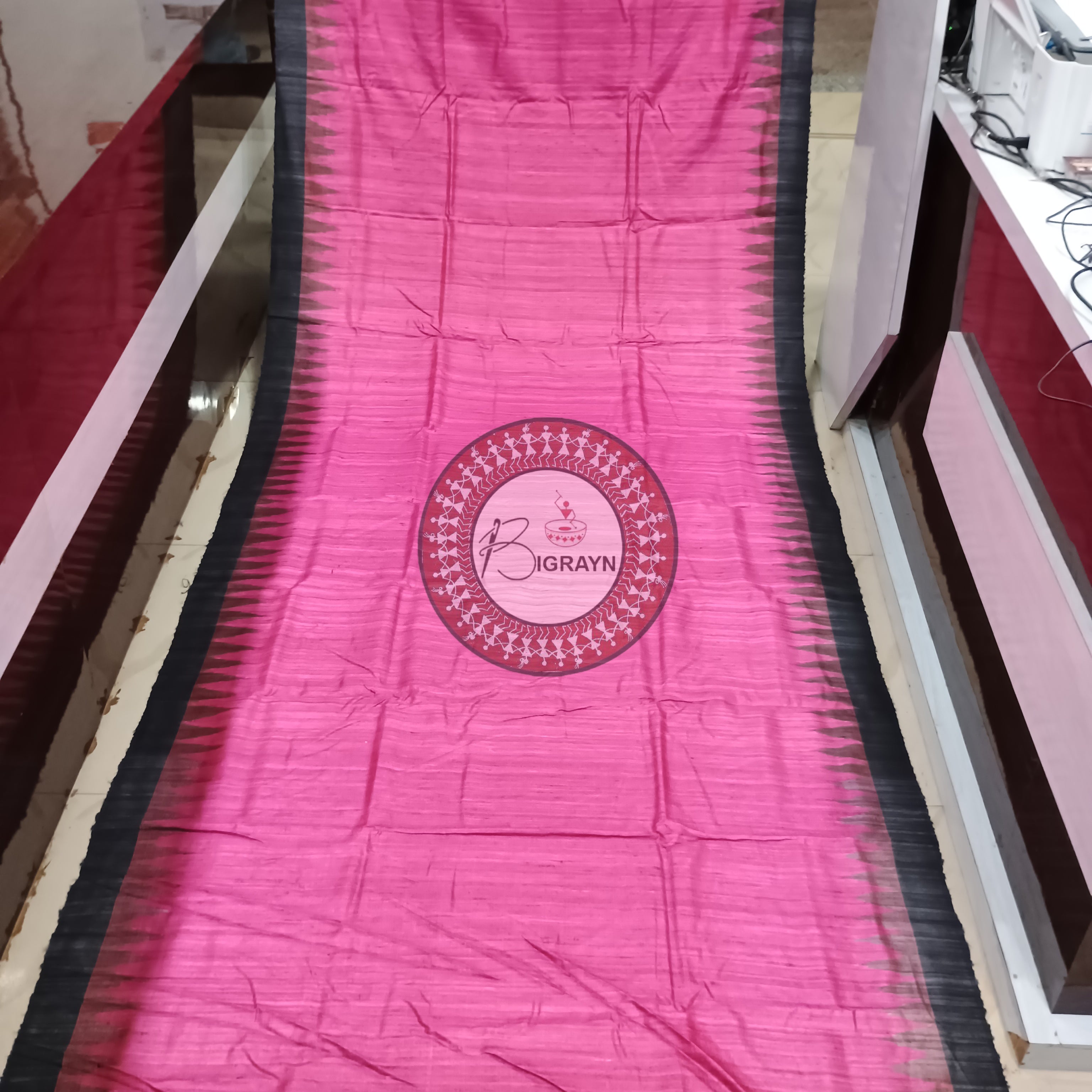 Pink Black Gopalpur Tussar Silk Saree