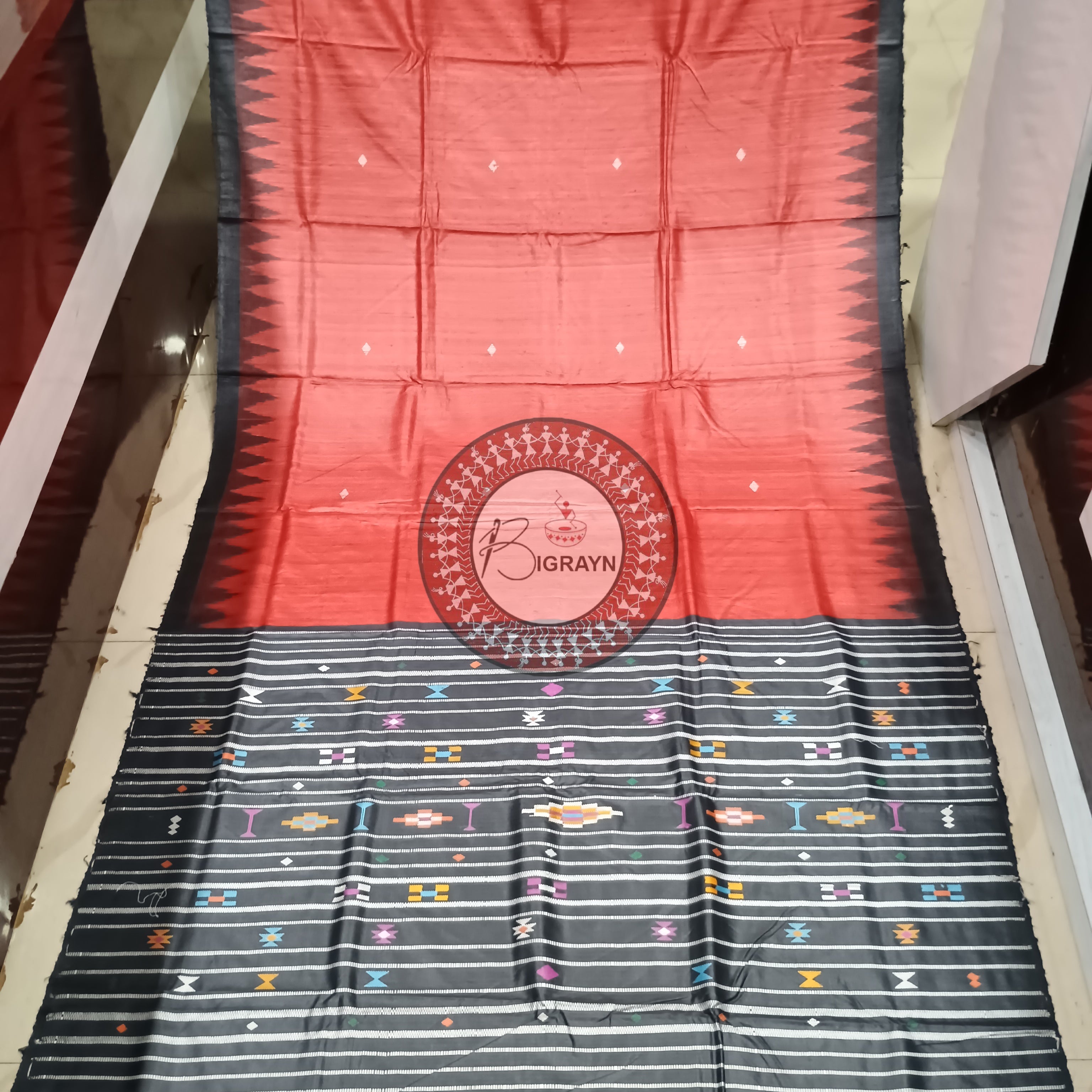 Maroon Black Gopalpur Tussar Silk Saree
