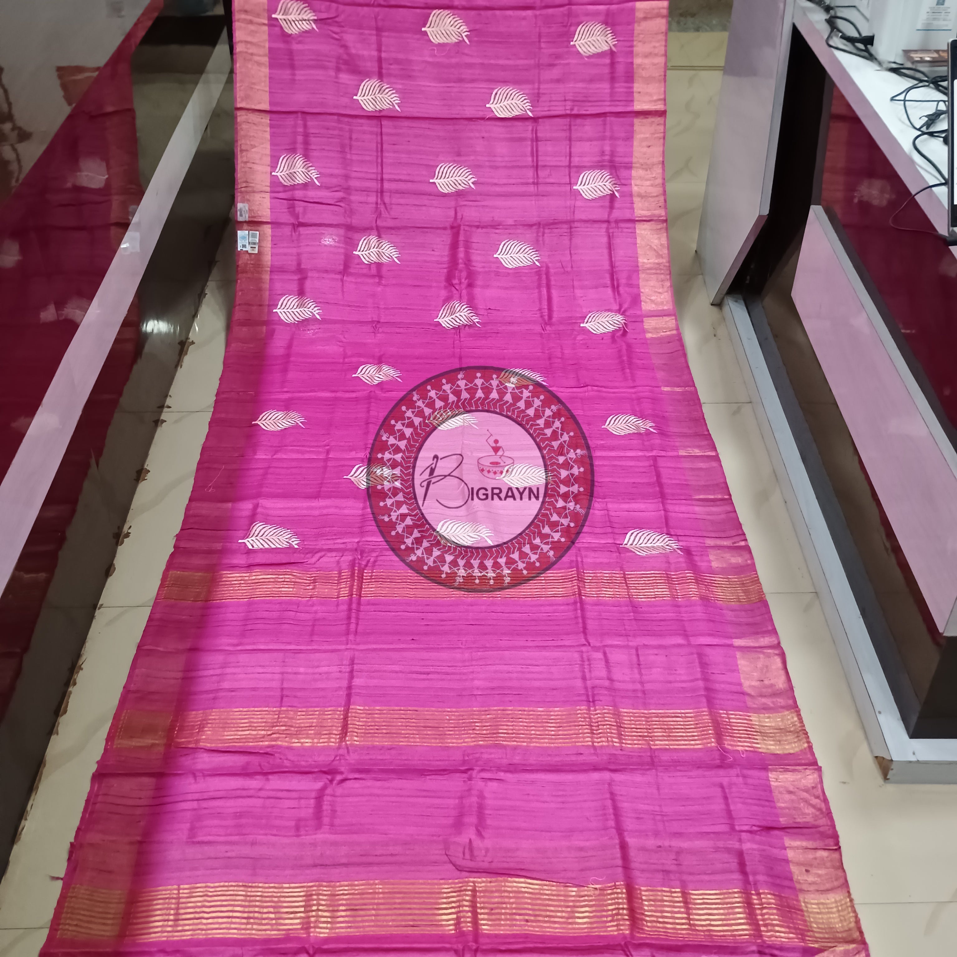 Pink Golden Border Gopalpur Tussar Silk Saree