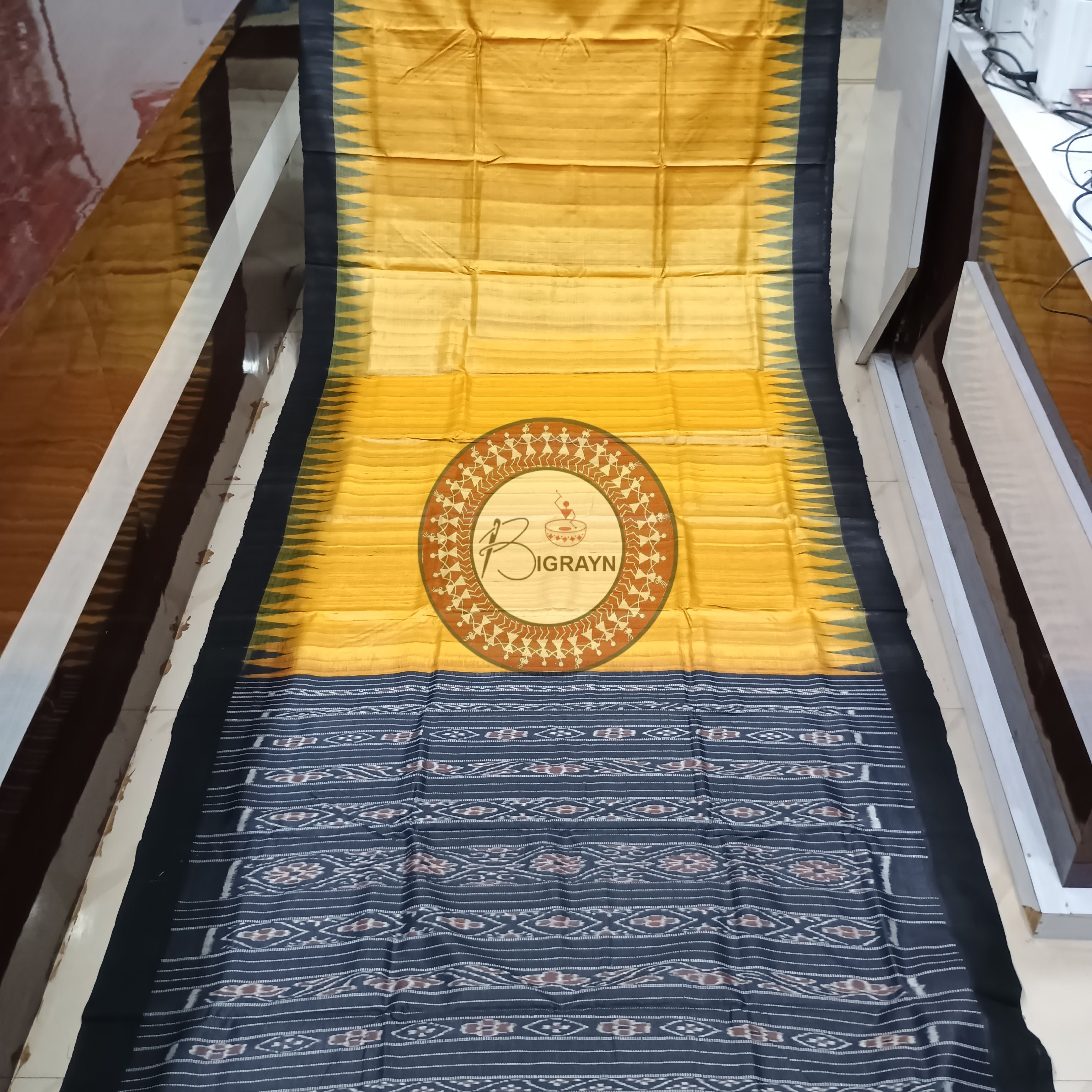 Yellow Black Gopalpur Tussar Silk Saree