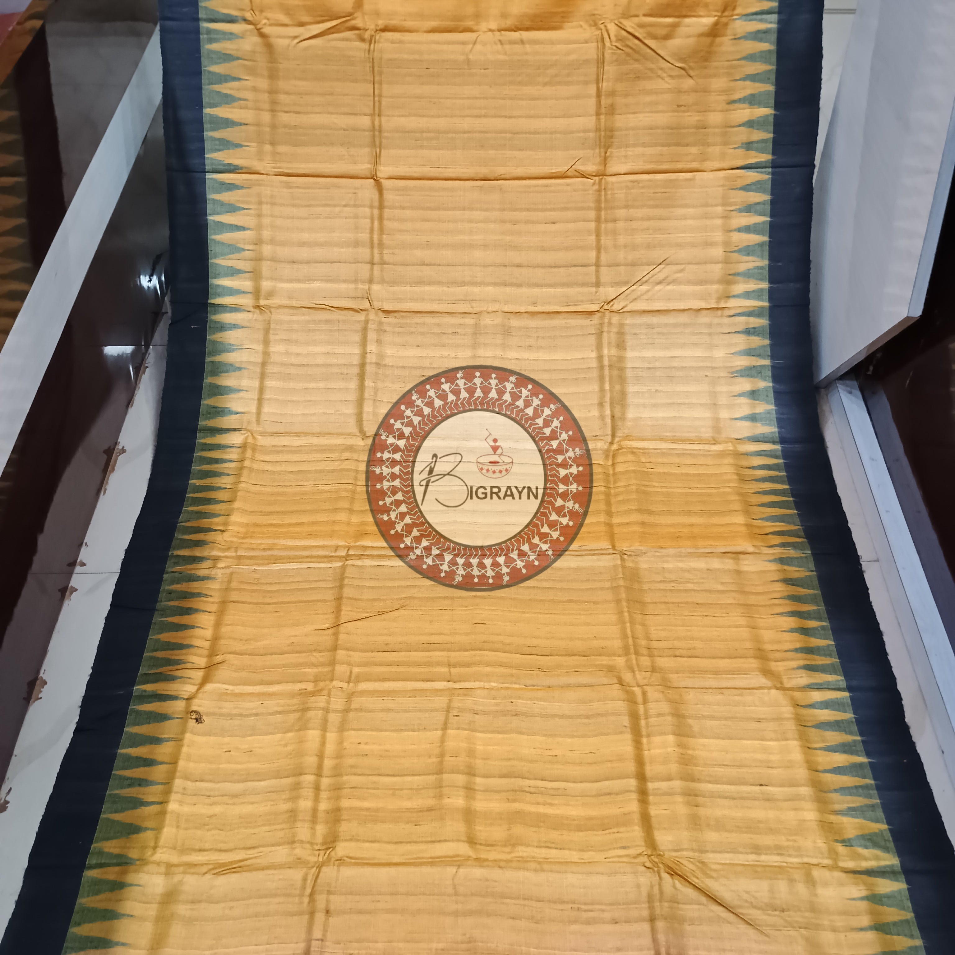 Yellow Black Gopalpur Tussar Silk Saree