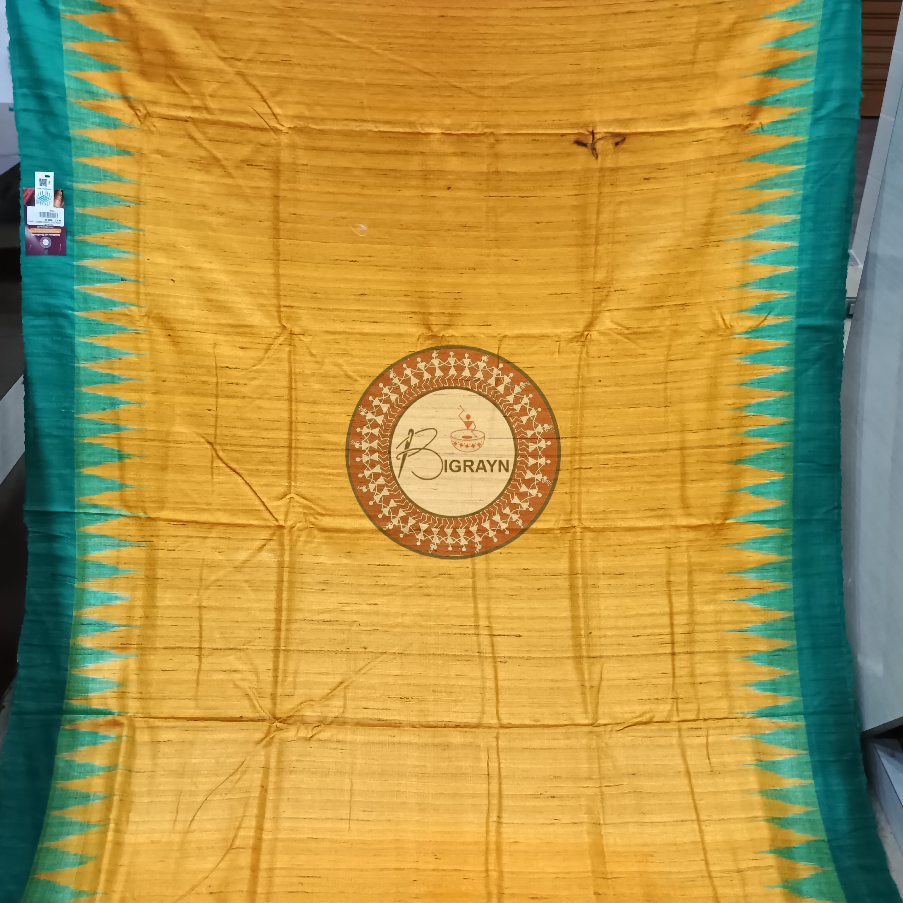 Mustard Yellow Green Gopalpur Tussar Silk Saree