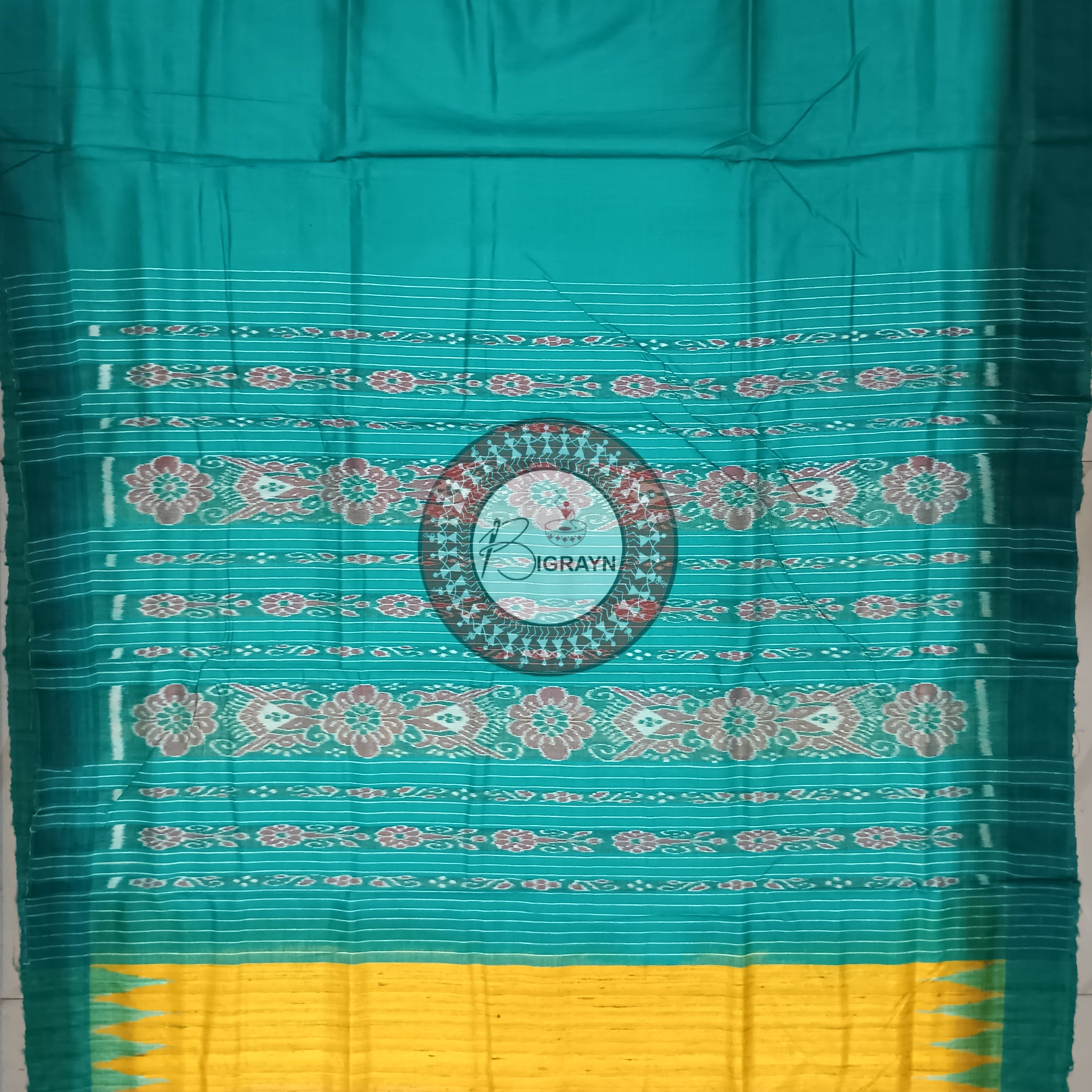 Mustard Yellow Green Gopalpur Tussar Silk Saree