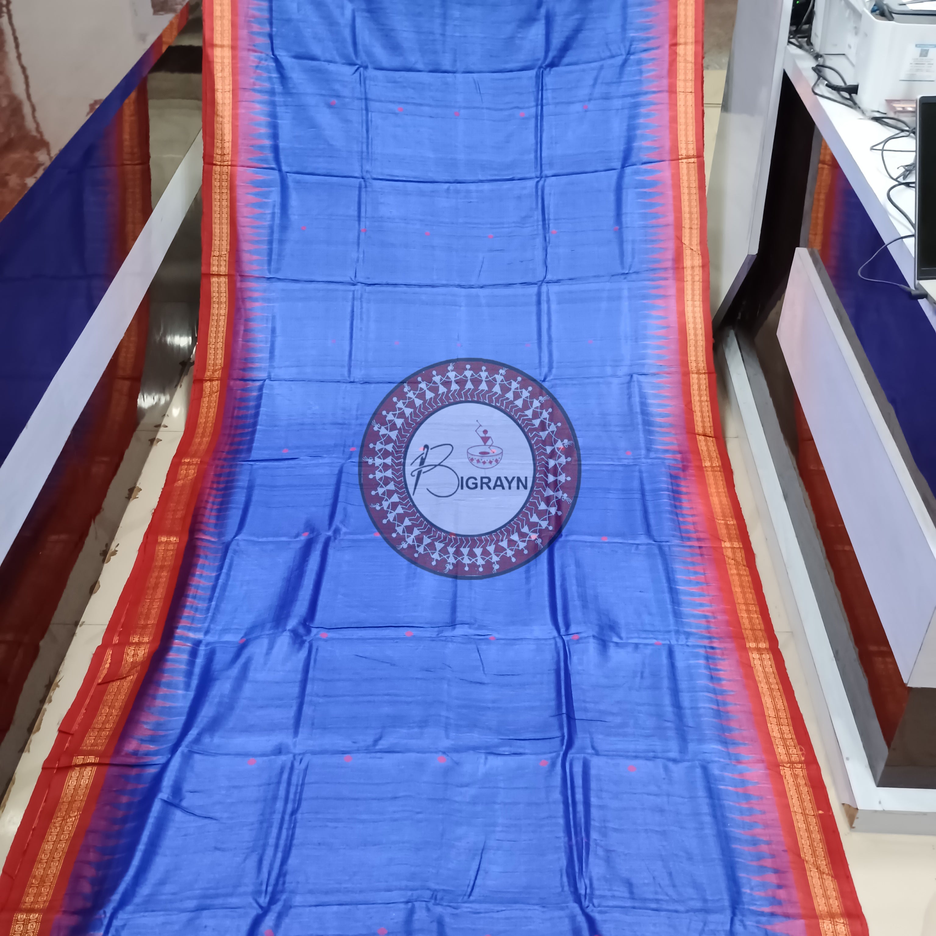 Blue Maroon Gopalpur Tussar Silk Saree