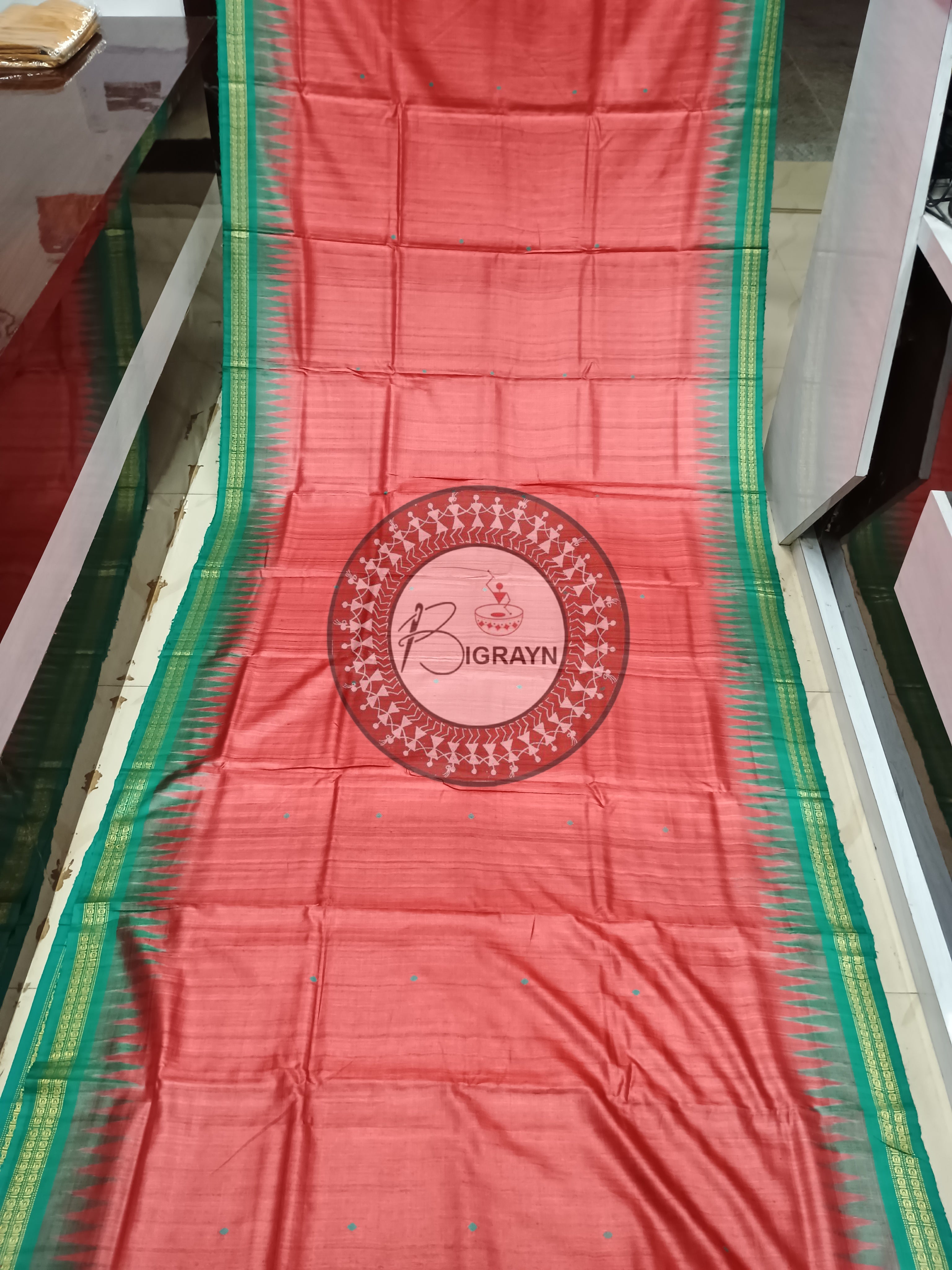 Maroon Green Gopalpur Tussar Silk Saree