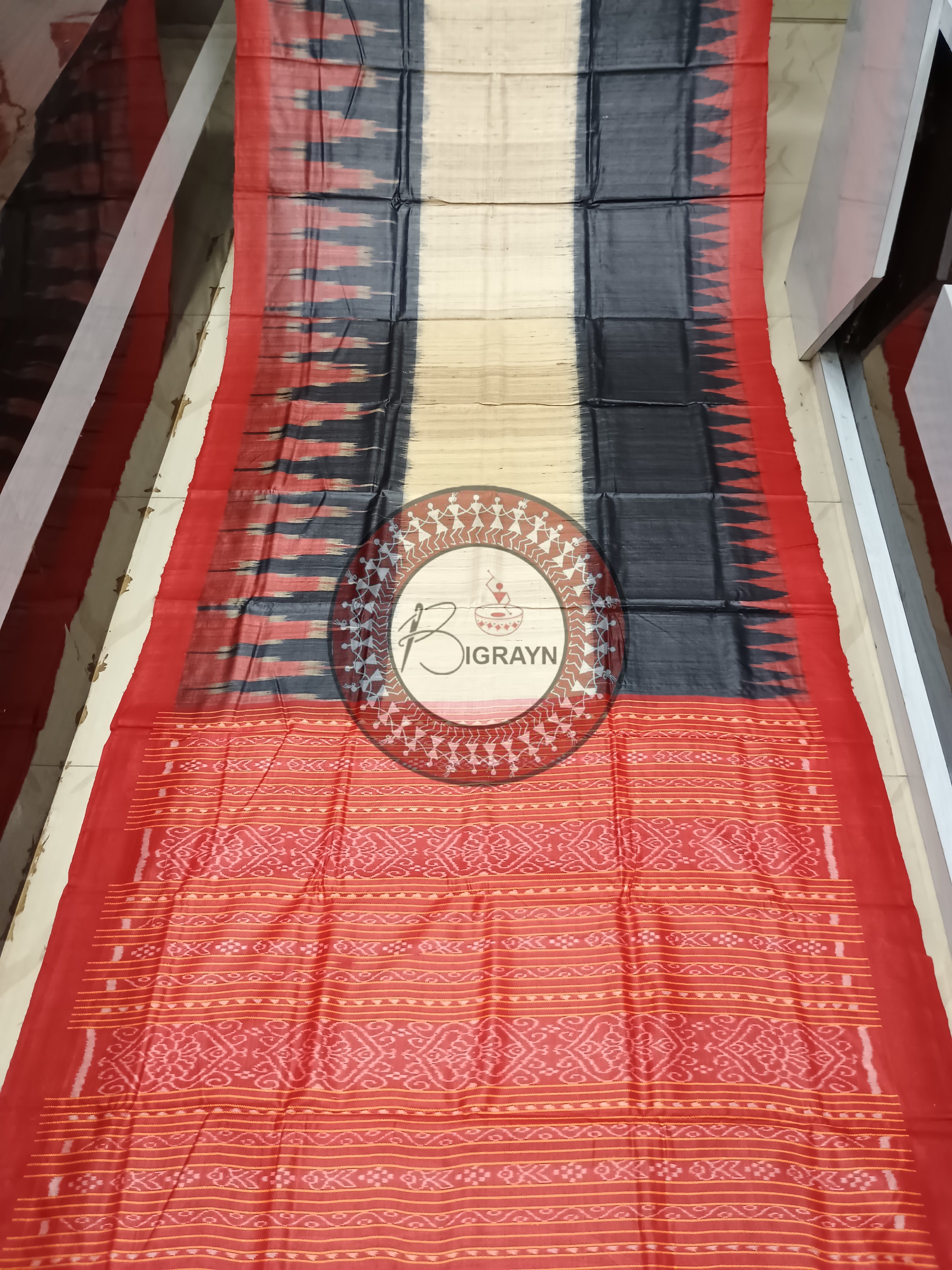 Off White Black Red Gopalpur Tussar Silk Saree