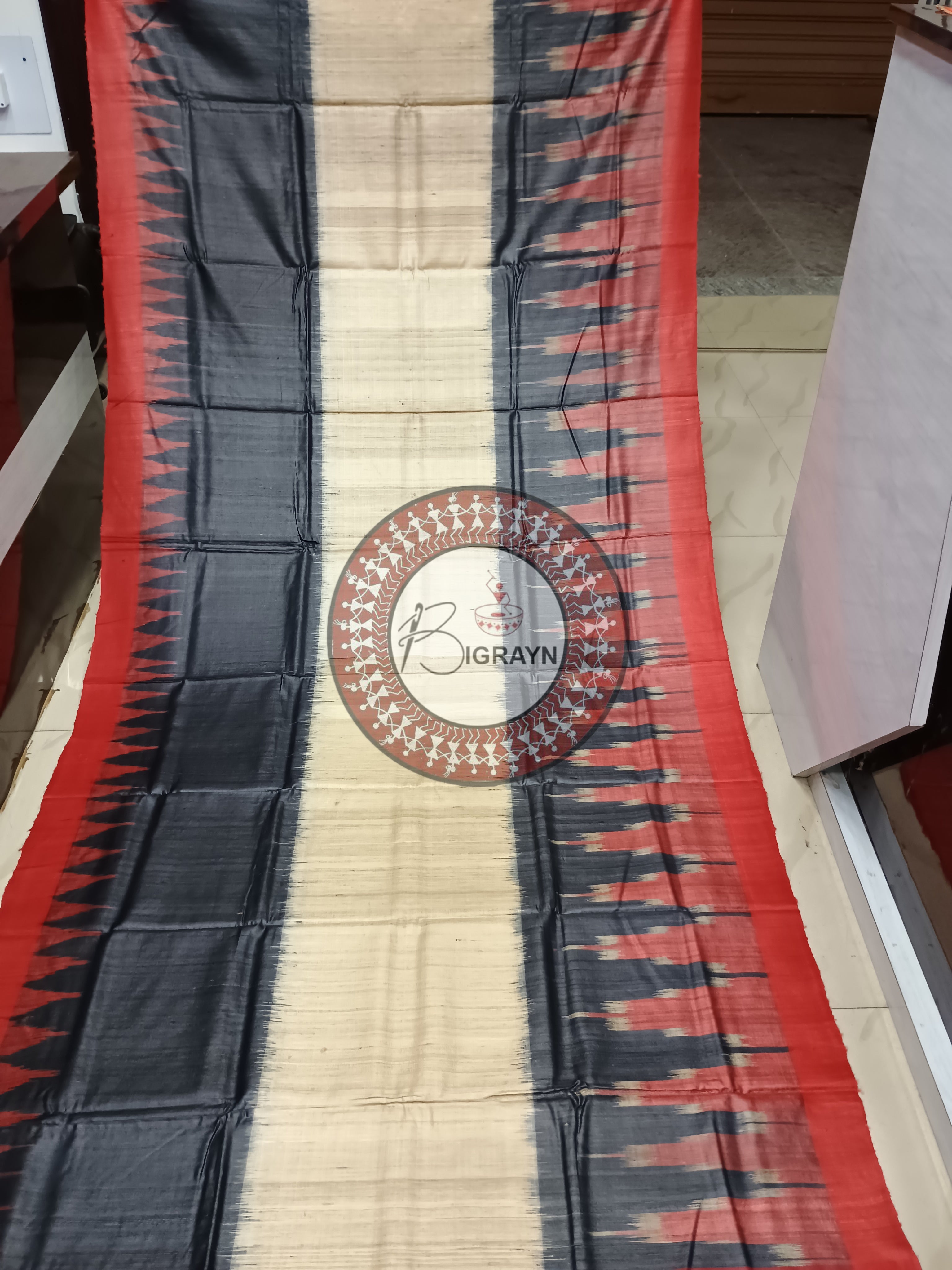 Off White Black Red Gopalpur Tussar Silk Saree