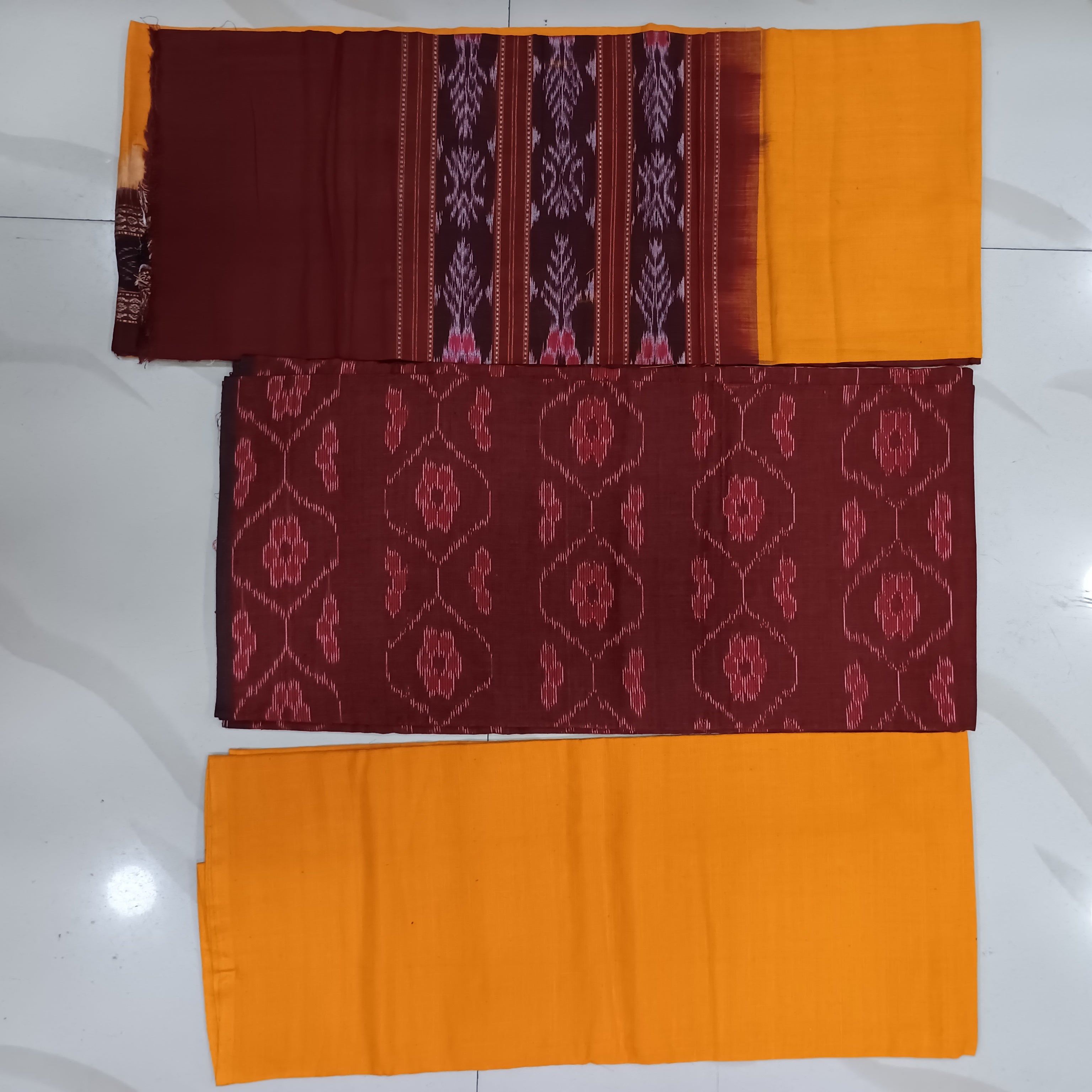 Maroon Yellow Ikat Dress Set