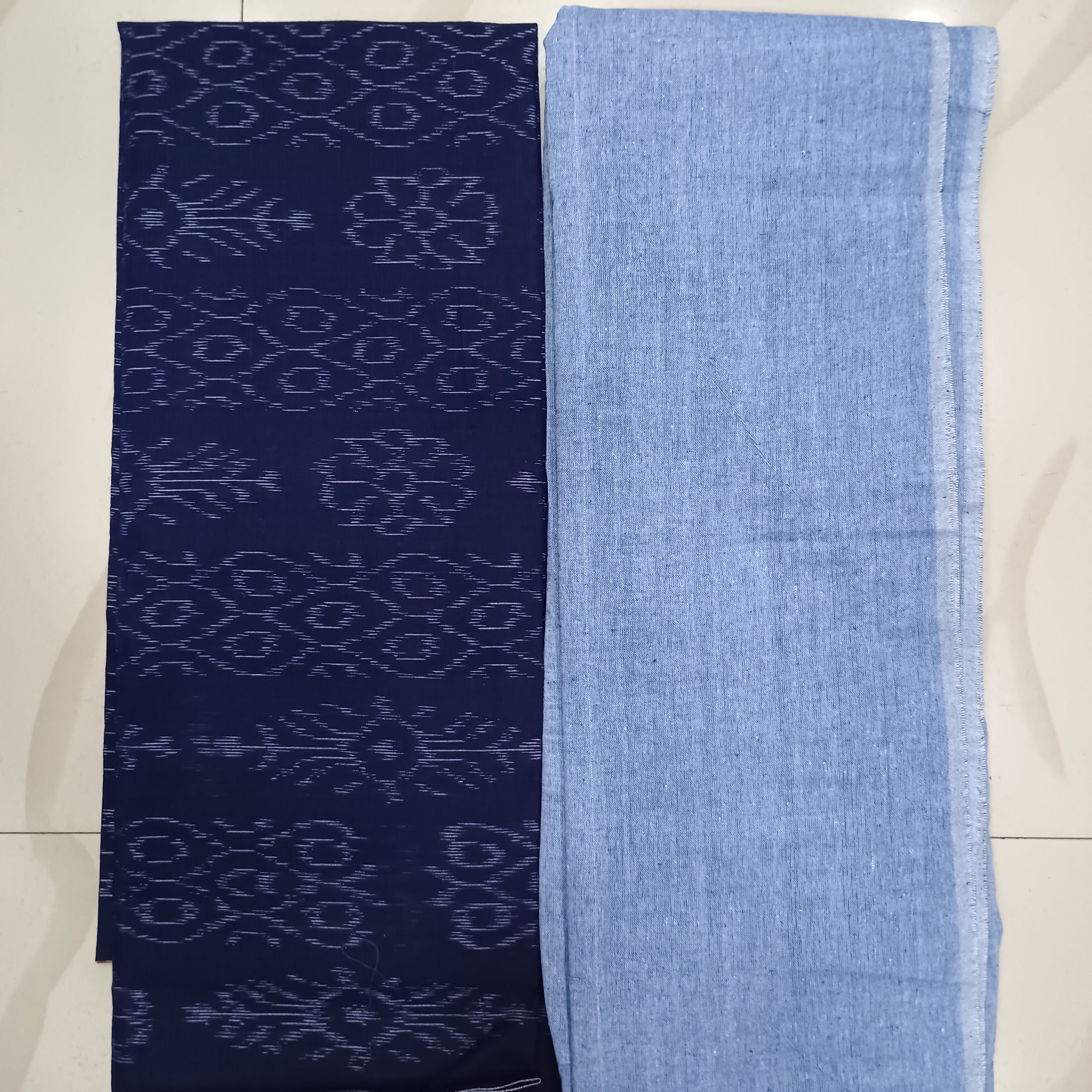 Navy Blue Light Blue Ikat Flower Design Dress Set
