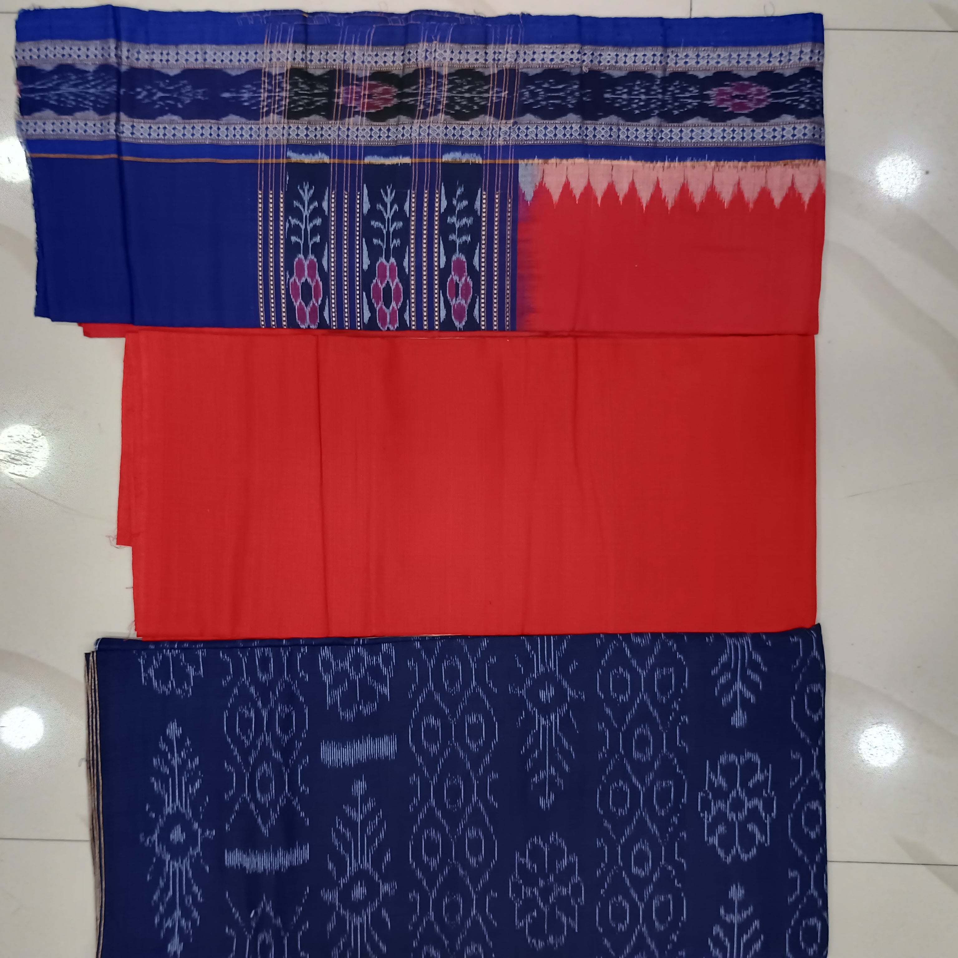 Blue Red Flower Bandha Design Dress Set