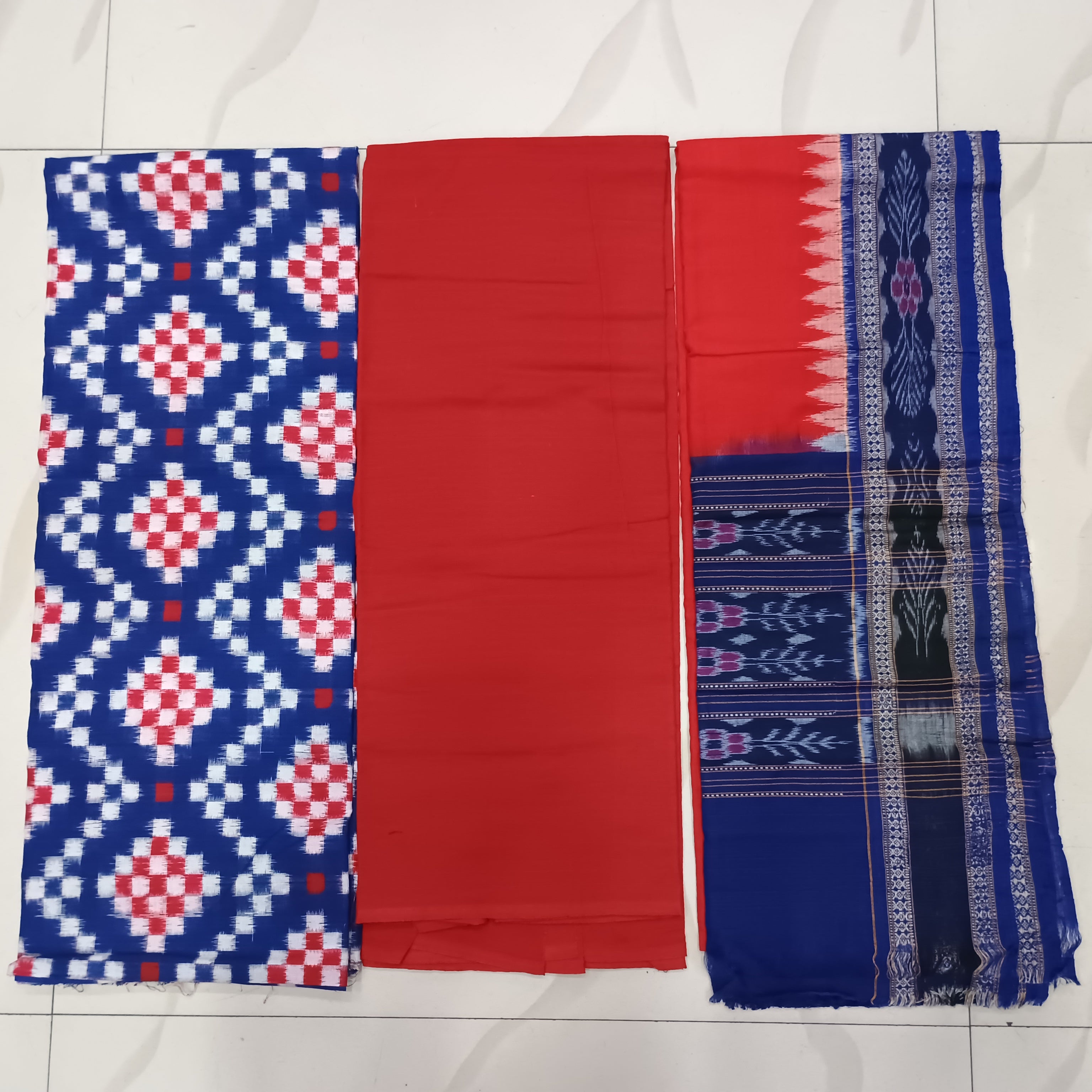 Blue White Red Pasapali Design Dress Set