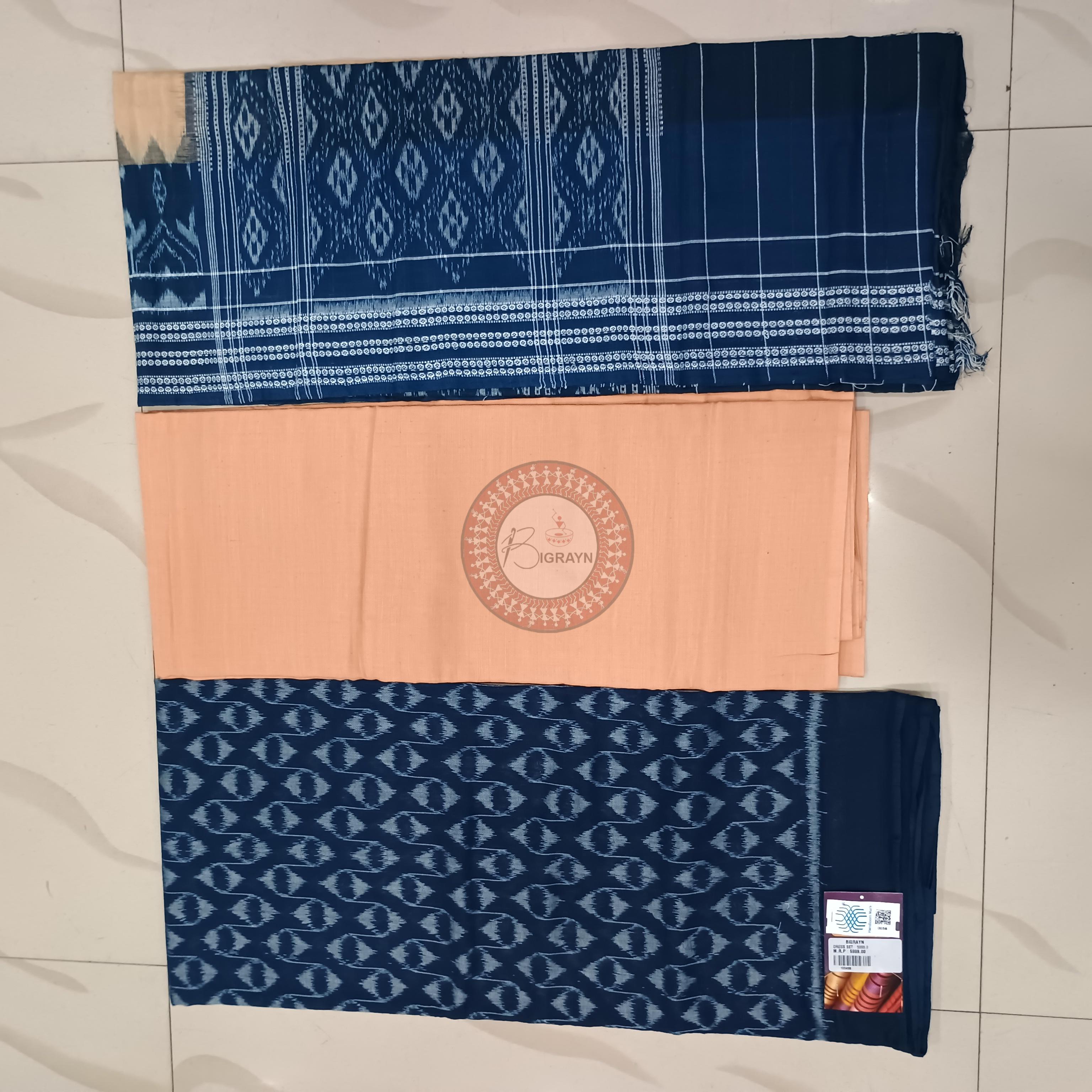 Navy Blue Creame Ikat Design Dress Set
