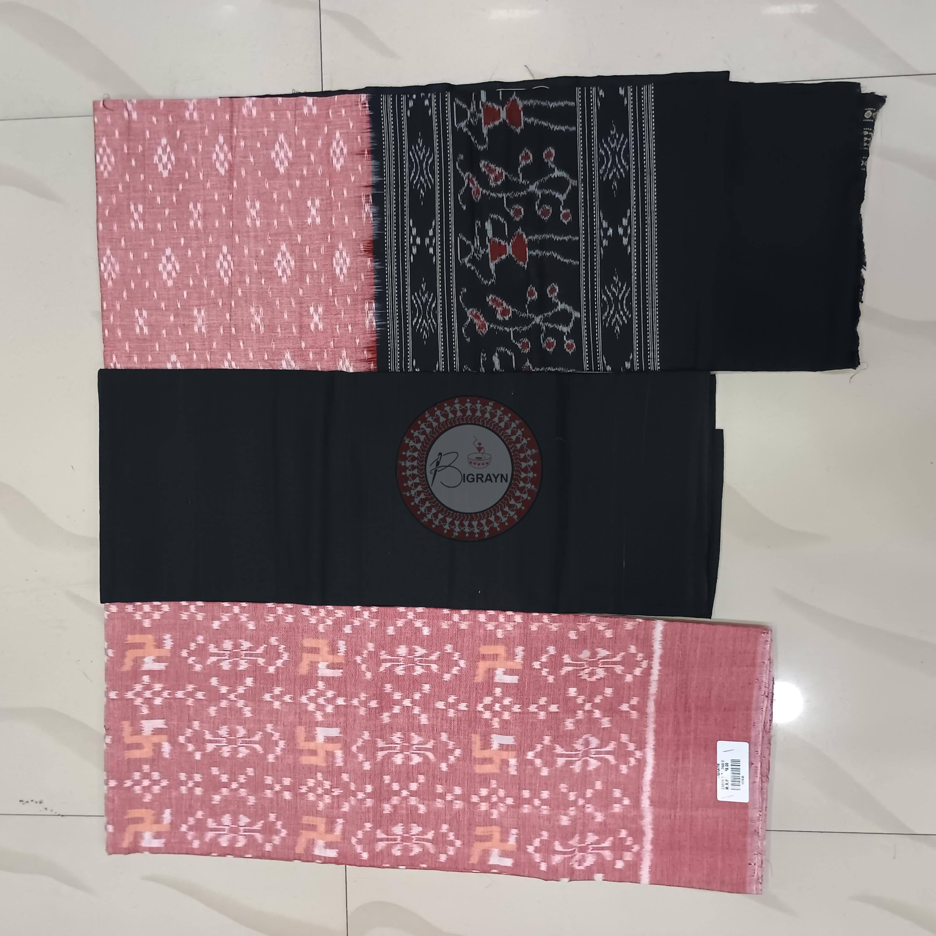 Peach Black Swastik Ikat Design  Dress Set