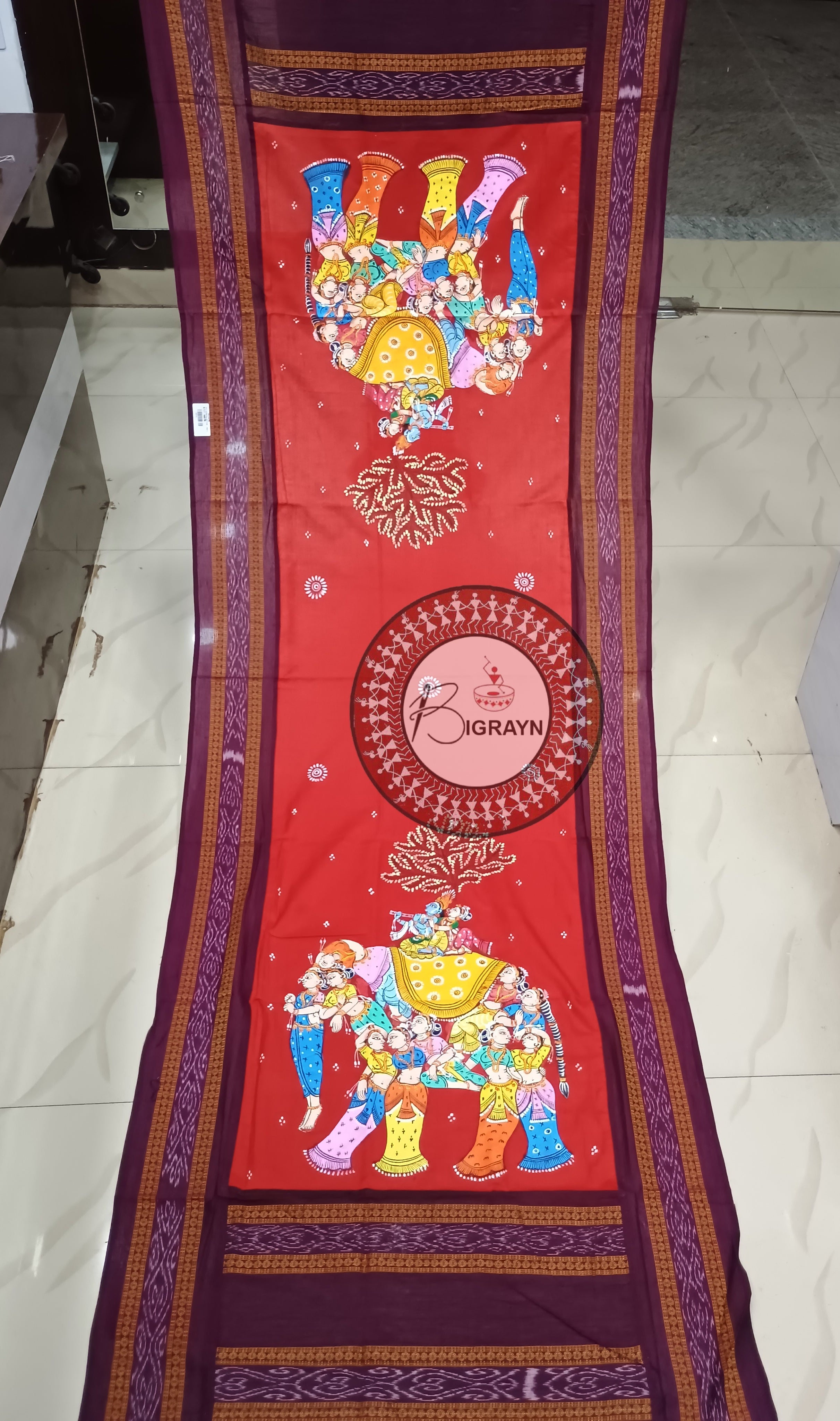 Red Purple Kandarp Hasti Pattachitra Cotton Dupatta