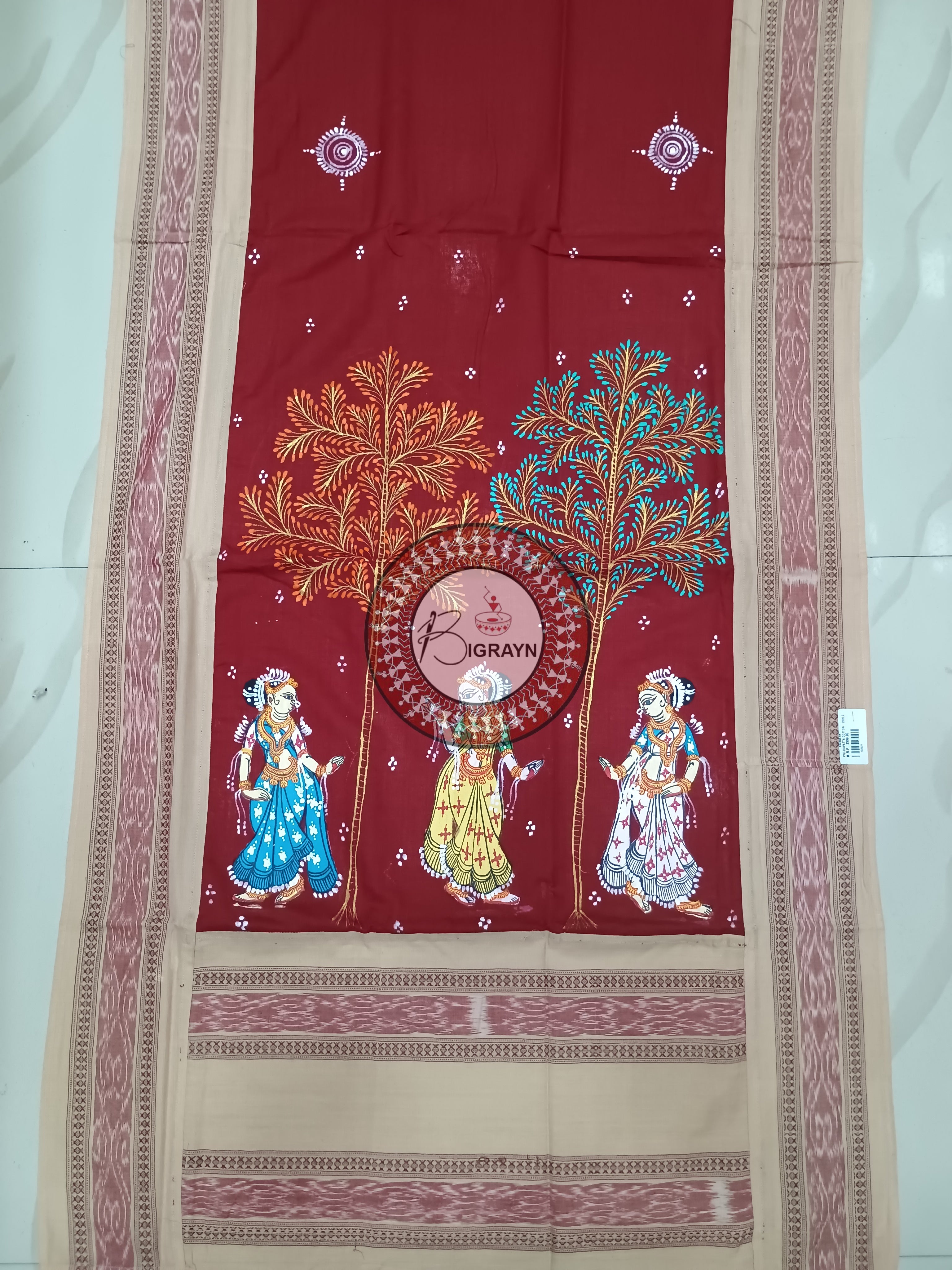 Maroon Off White Dancer Pattachitra Cotton Dupatta