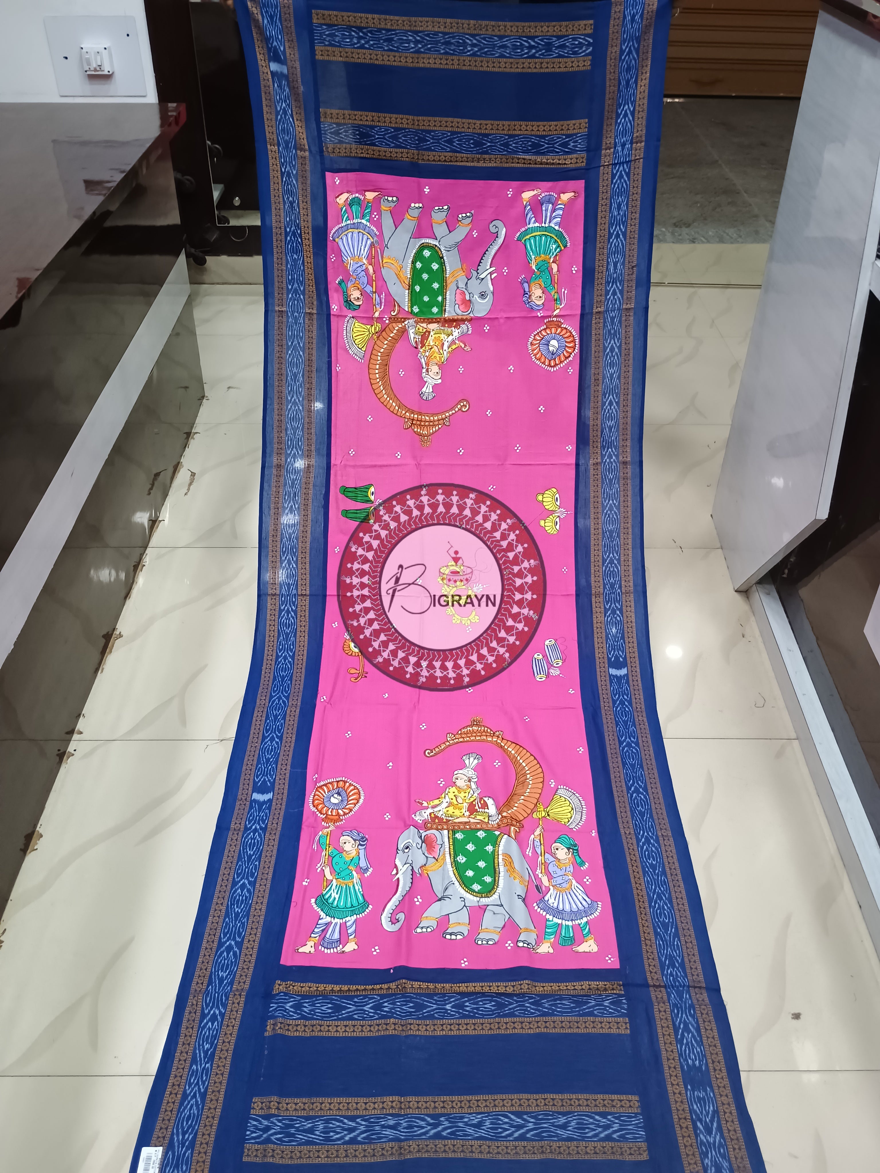 Pink Indigo Blue Queen Theme Pattachitra Cotton Dupatta