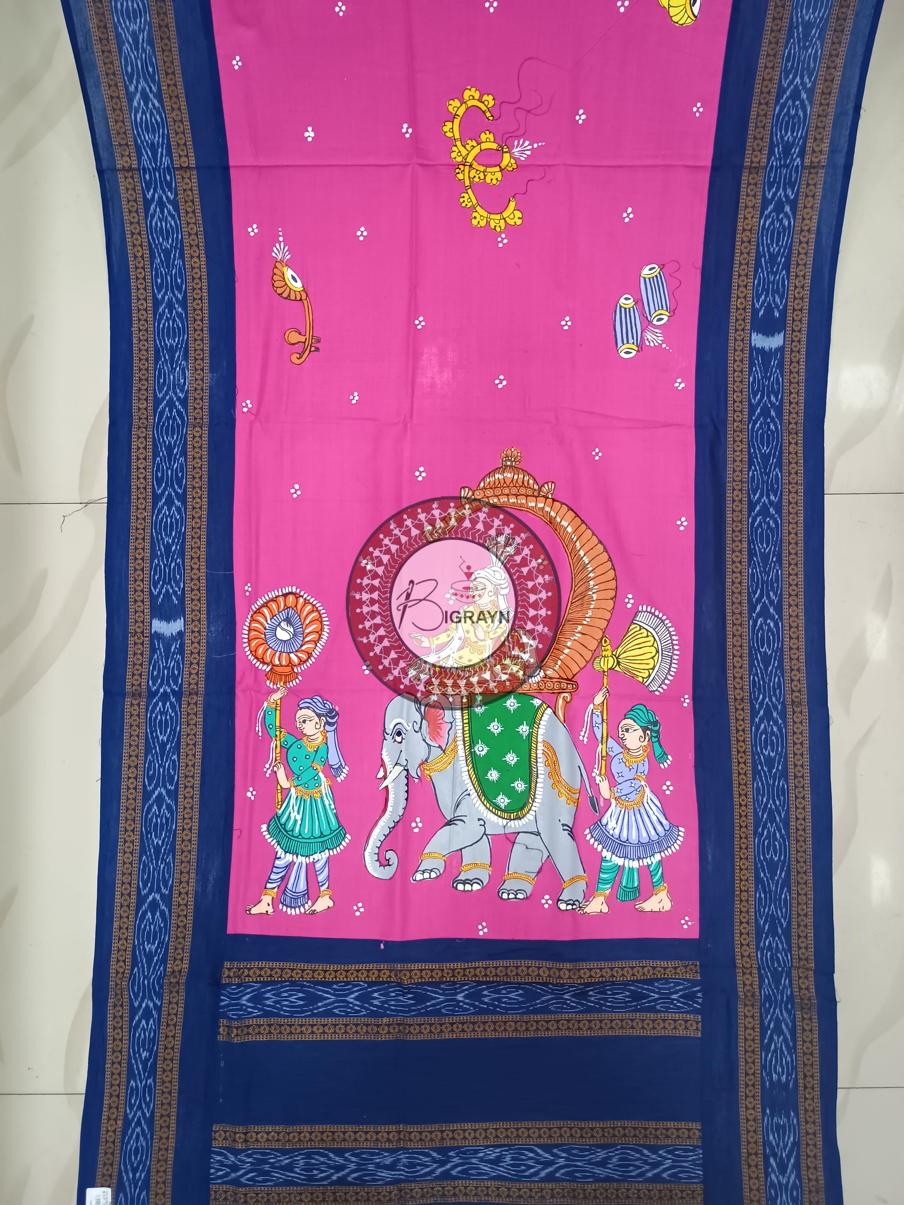 Pink Indigo Blue Queen Theme Pattachitra Cotton Dupatta