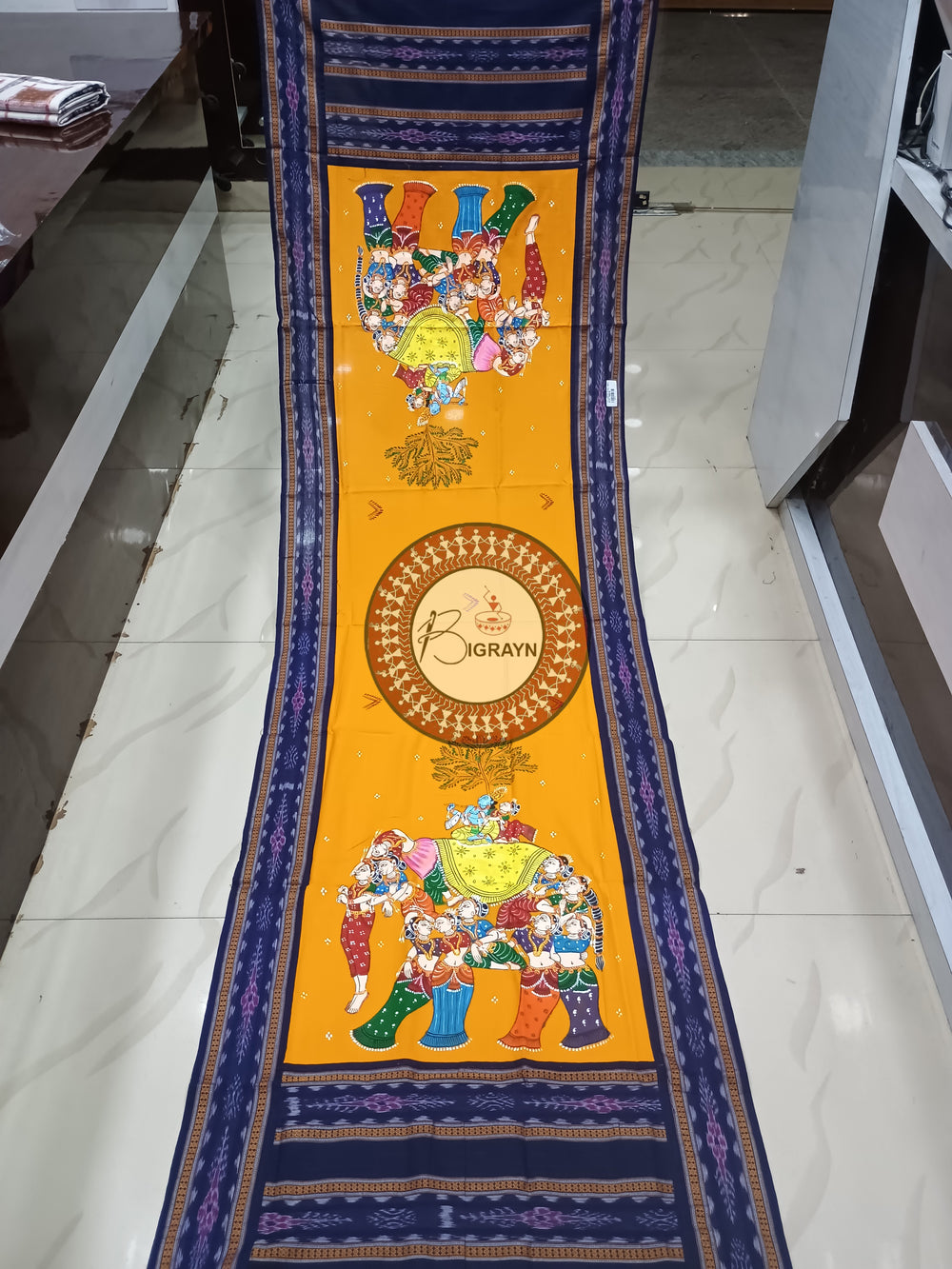 Yellow Indigo Blue Kandarp Hasti Pattachitra Cotton Dupatta