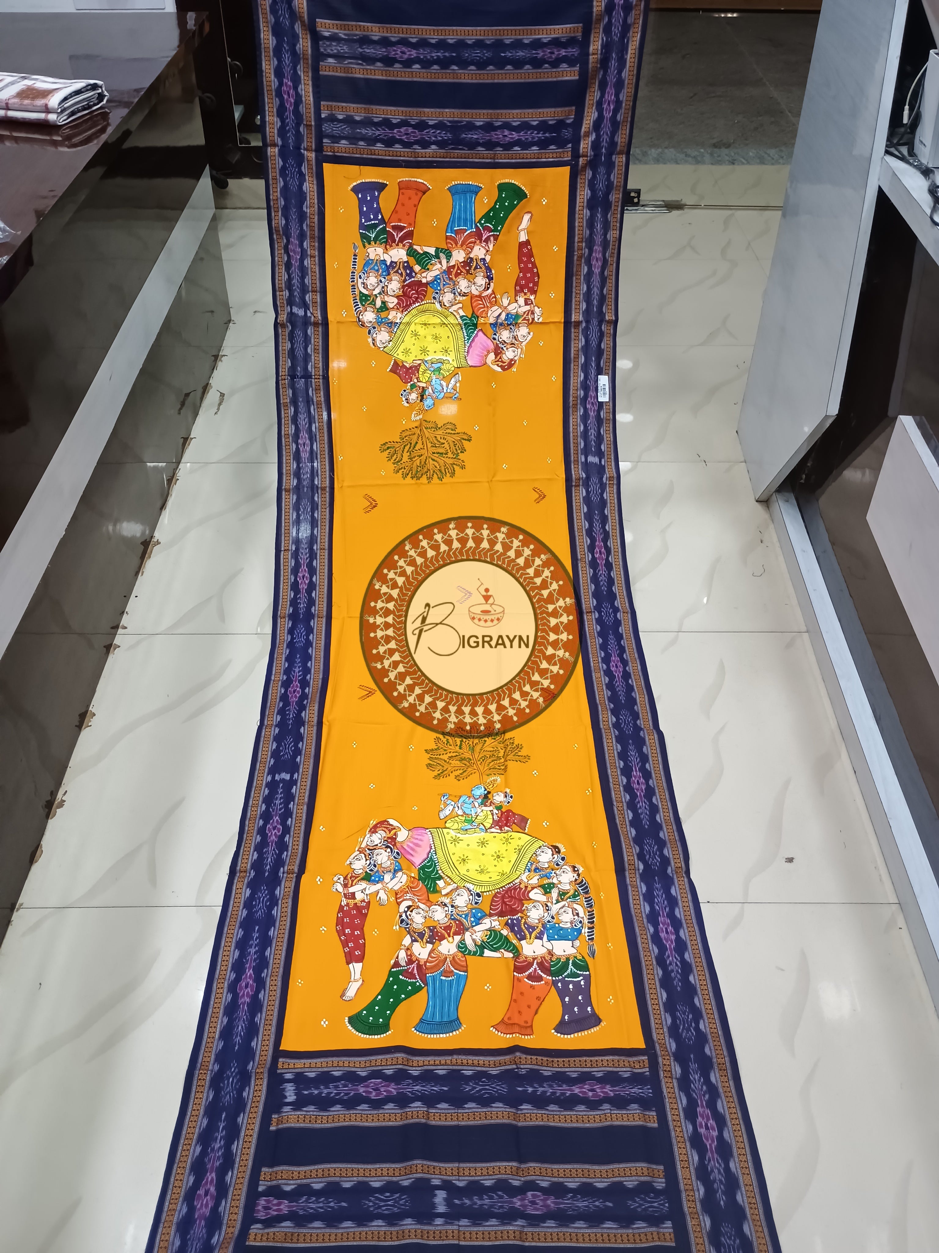 Yellow Indigo Blue Kandarp Hasti Pattachitra Cotton Dupatta