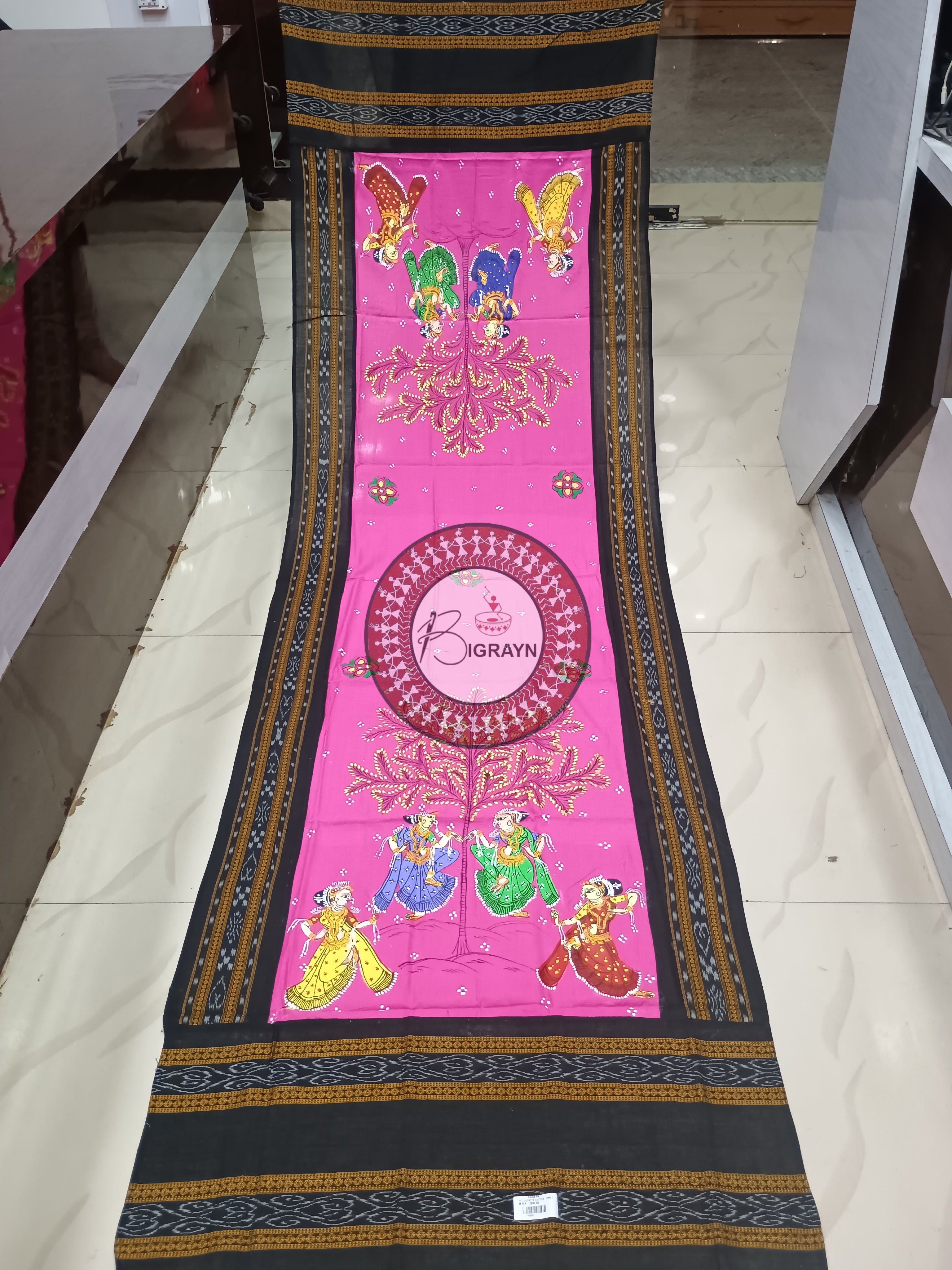 Pink Black Dancer Theme  Pattachitra Cotton Dupatta