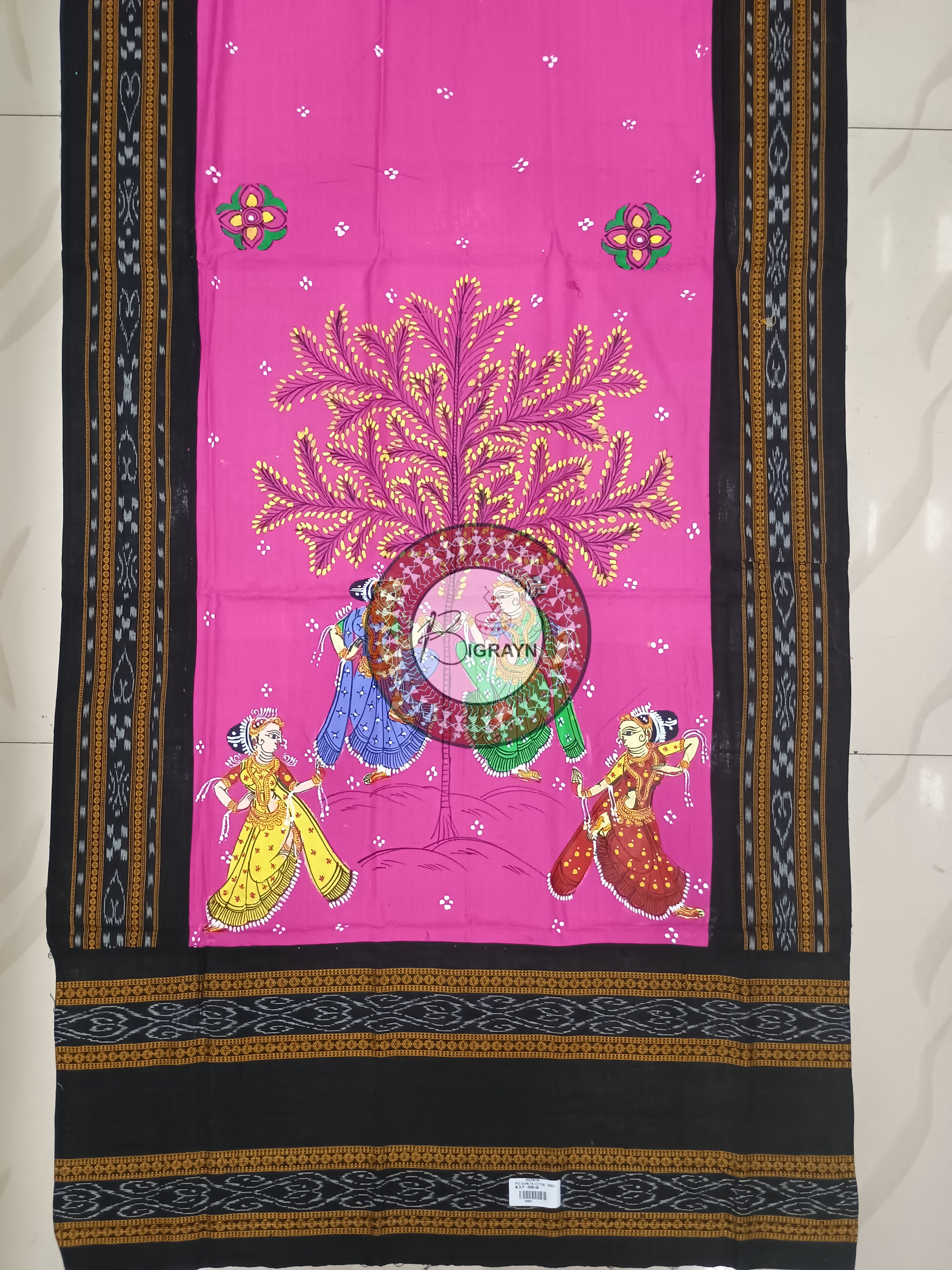Pink Black Dancer Theme  Pattachitra Cotton Dupatta