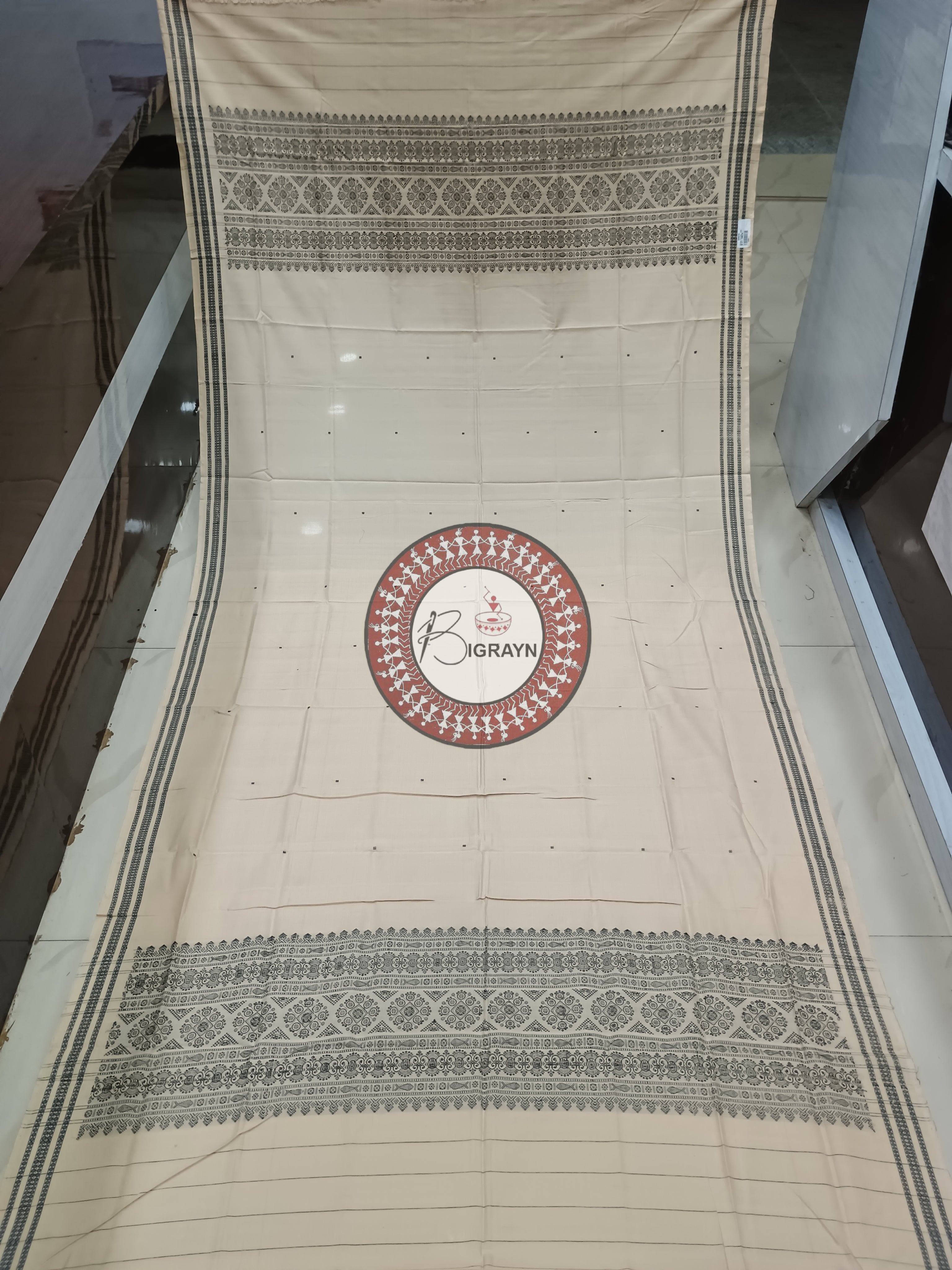 Off White Bomkai Cotton Dupatta