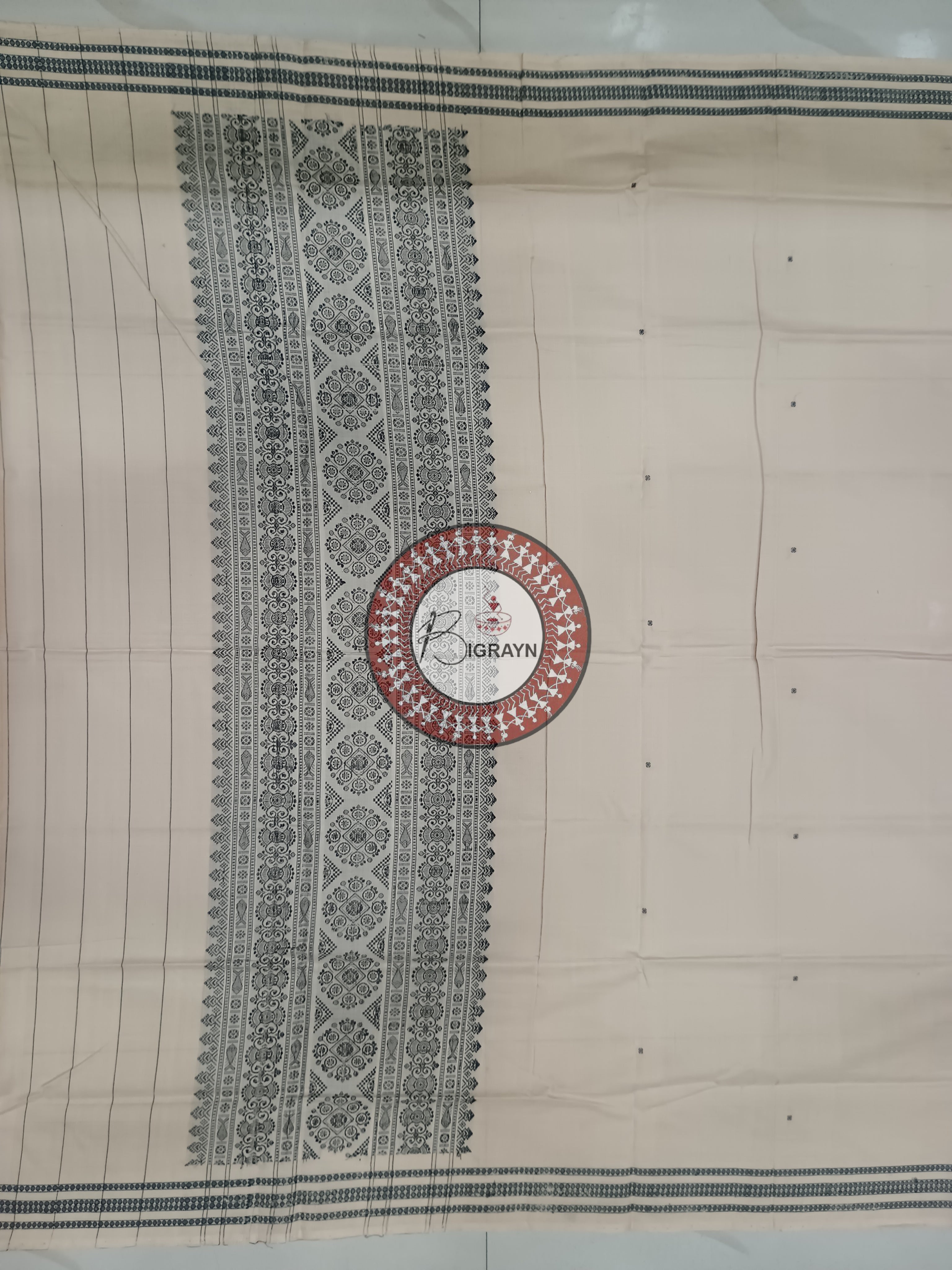 Off White Bomkai Cotton Dupatta
