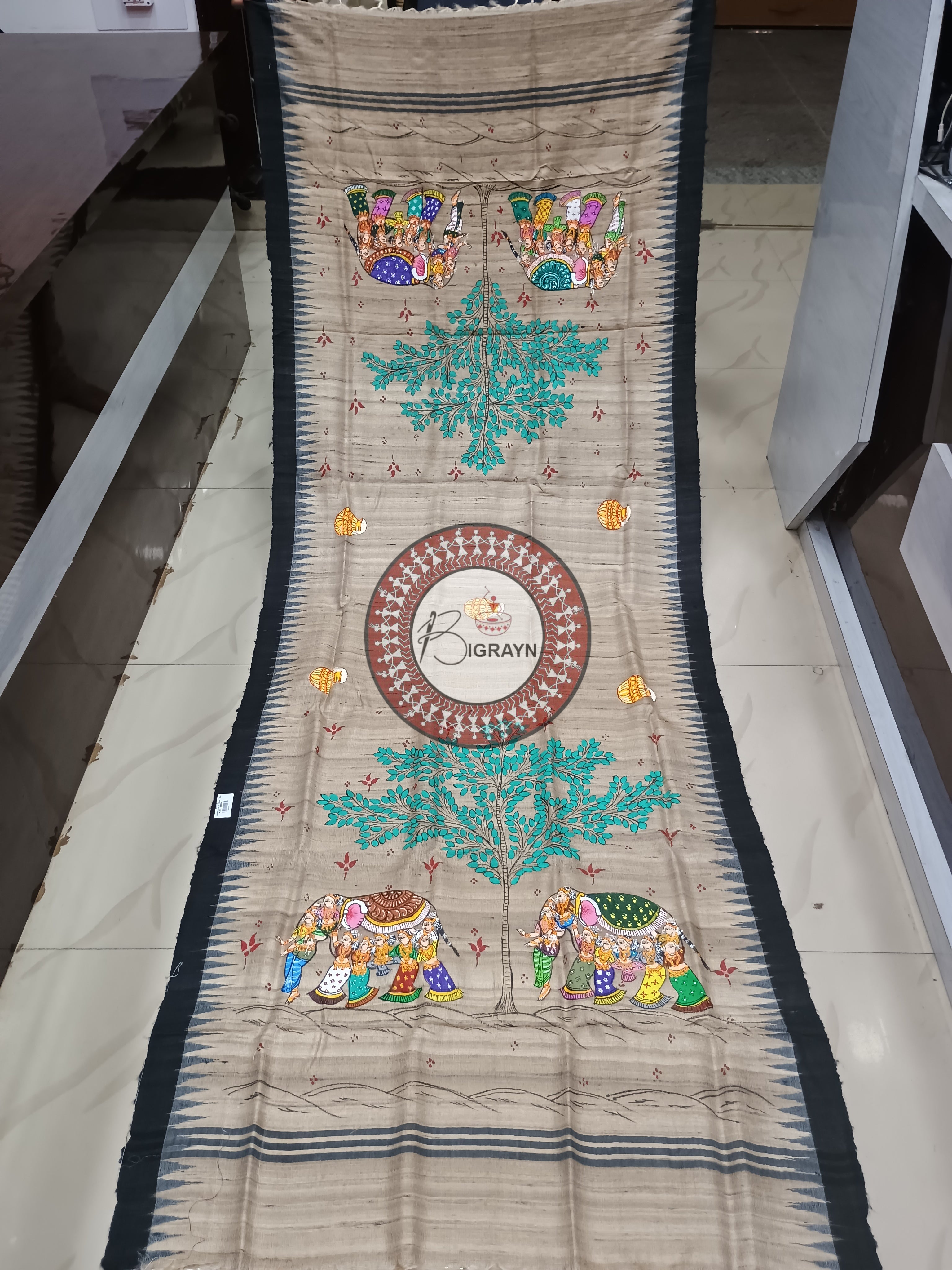 Off White Black Kandarp Hasti Pattachitra Tussar Dupatta