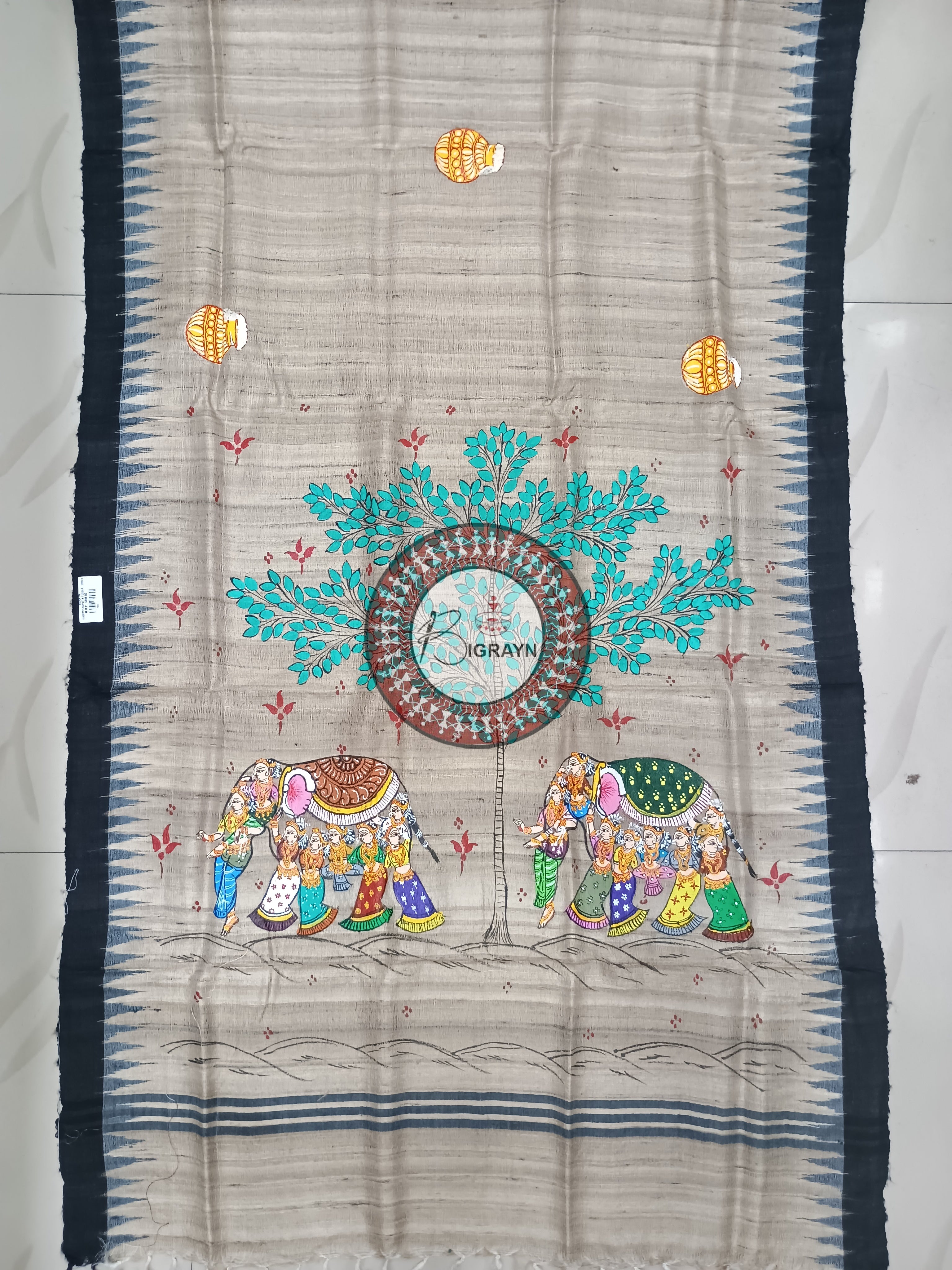 Off White Black Kandarp Hasti Pattachitra Tussar Dupatta