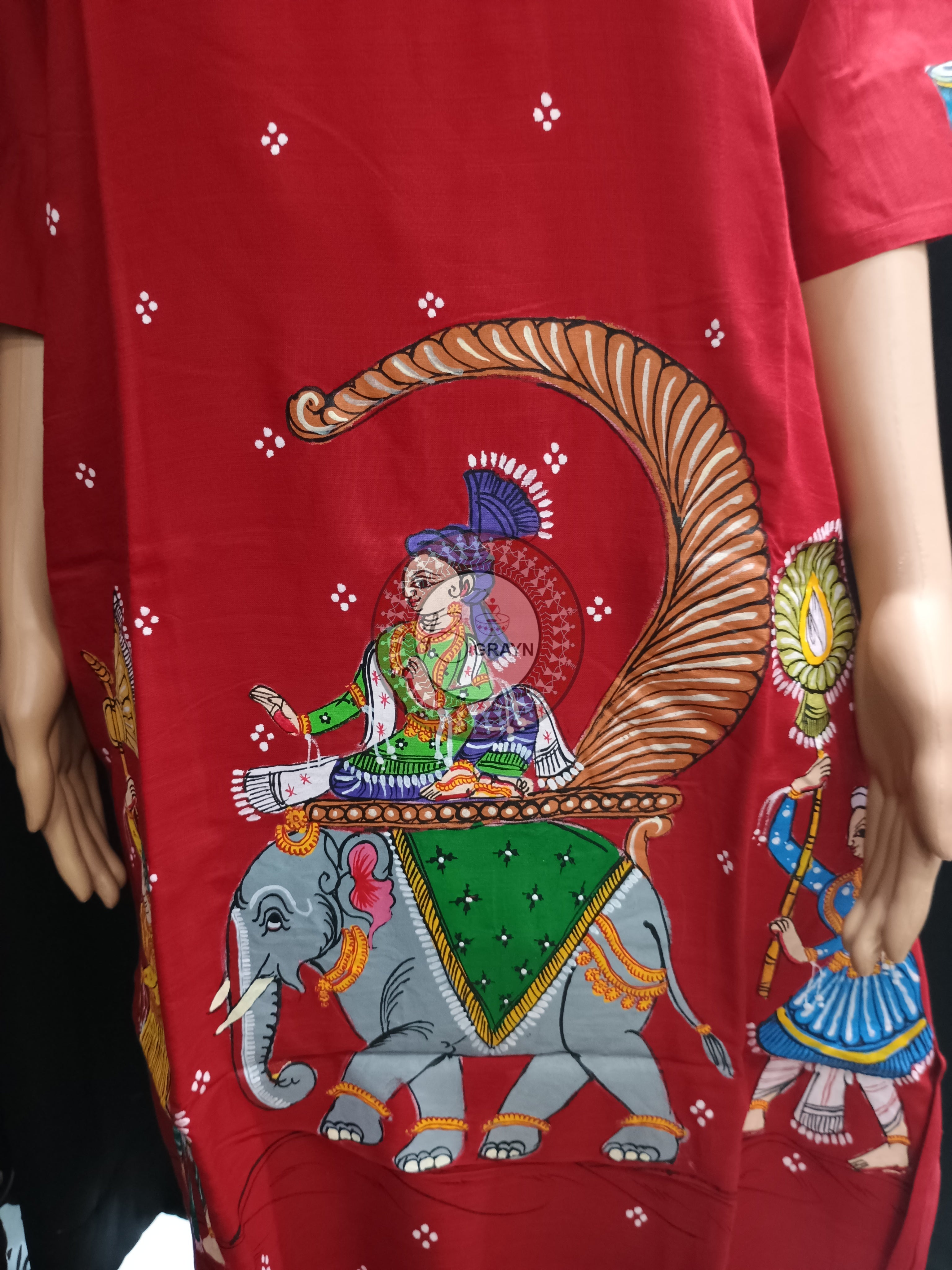 Red Ashoka Theme Hand Painted Pattachitra Kurti