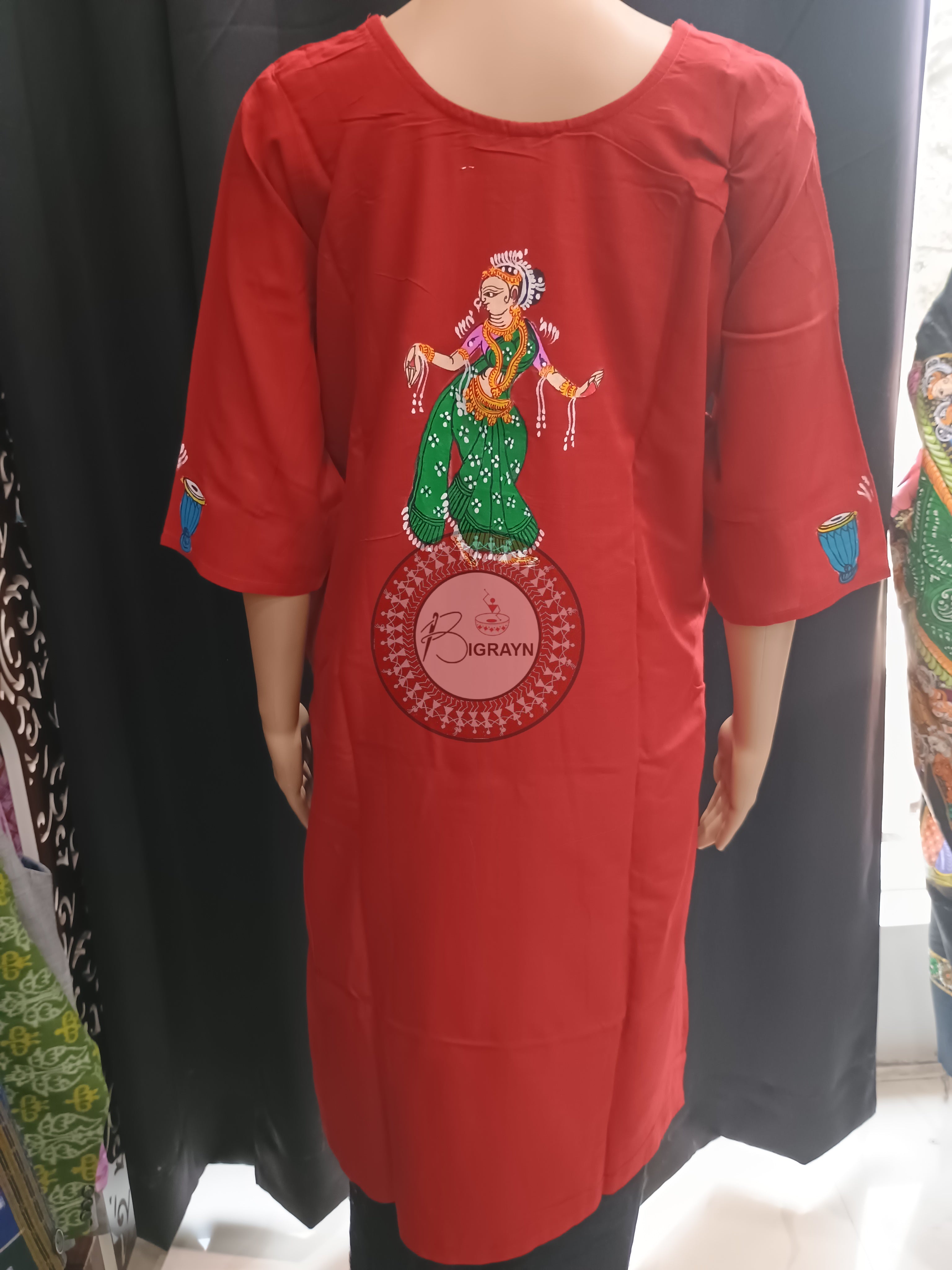 Red Ashoka Theme Hand Painted Pattachitra Kurti