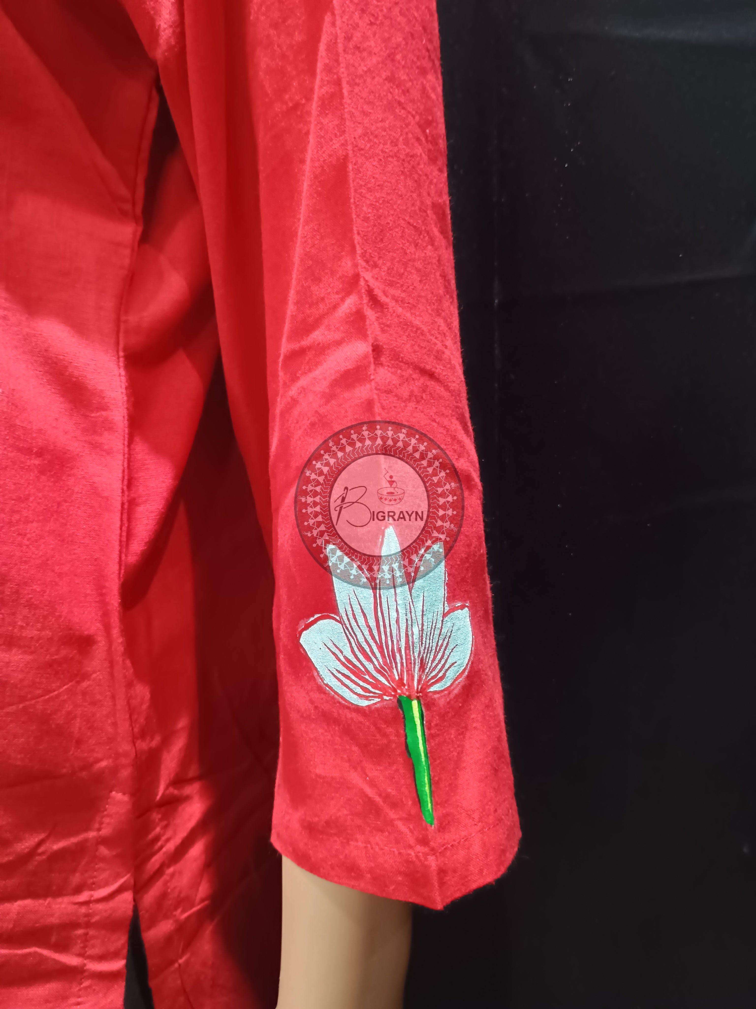Red Mastya Kanya Theme Hand Painted Pattachitra Kurti
