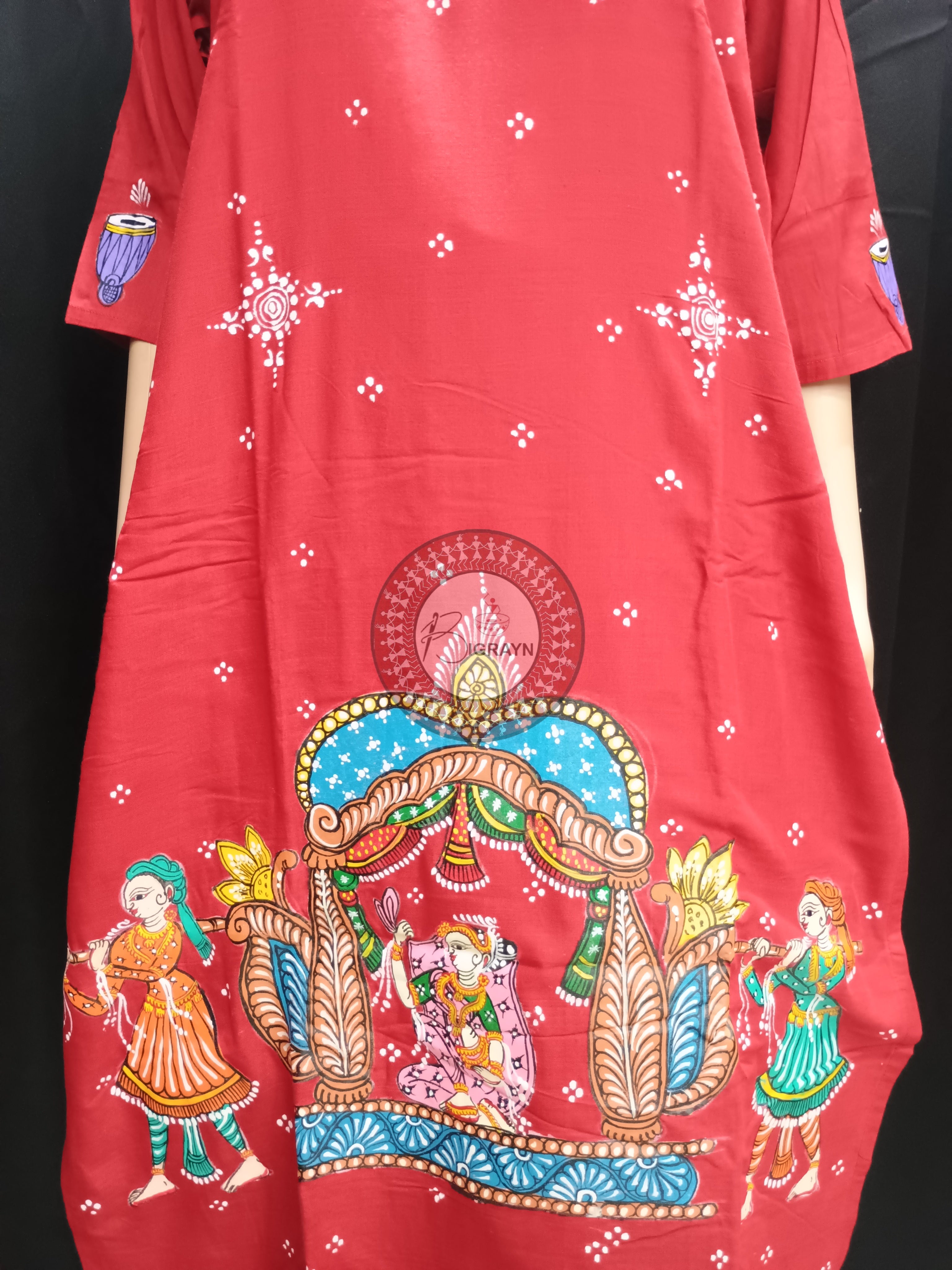Red Marriage Theme Hand Painted Pattachitra Kurti