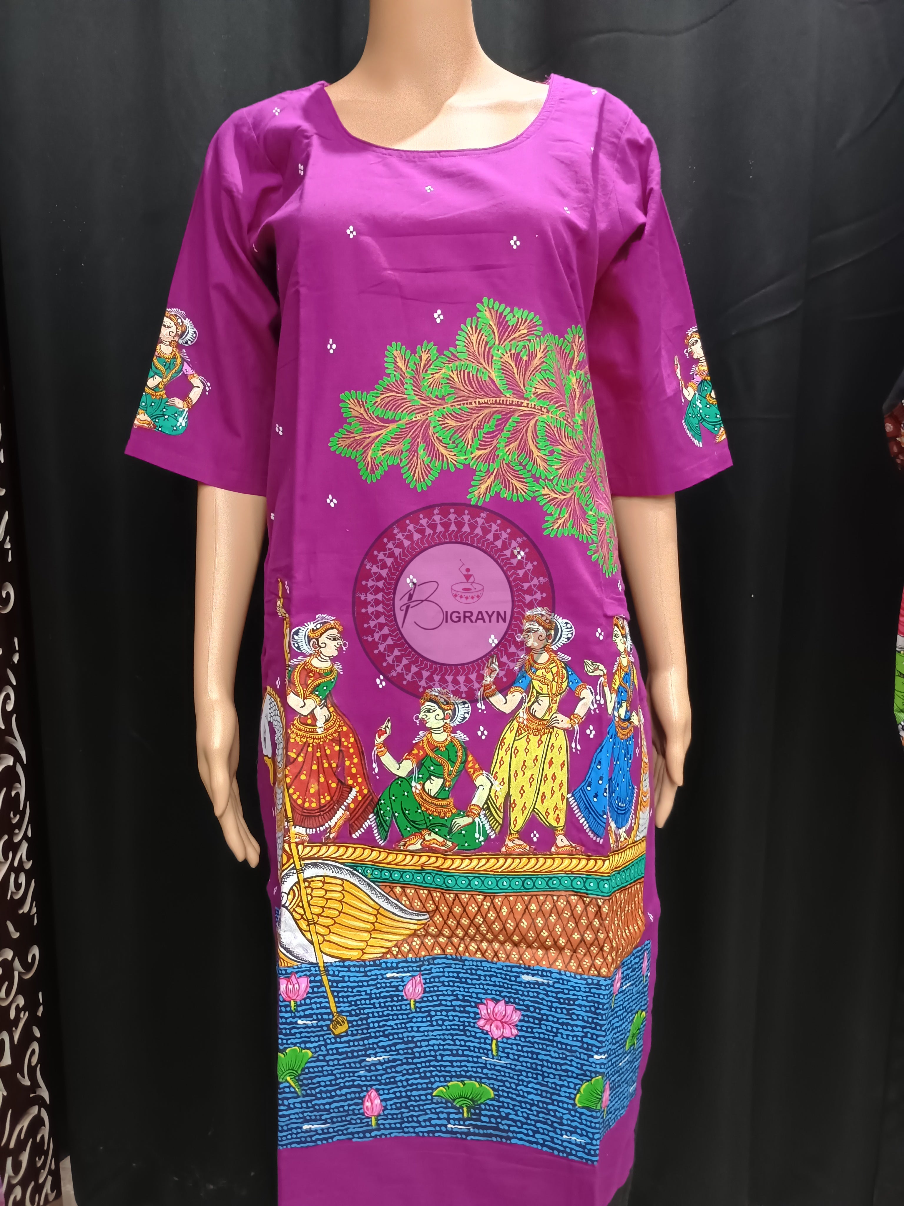 Purple Boita Bandana Theme Hand Painted Pattachitra Kurti