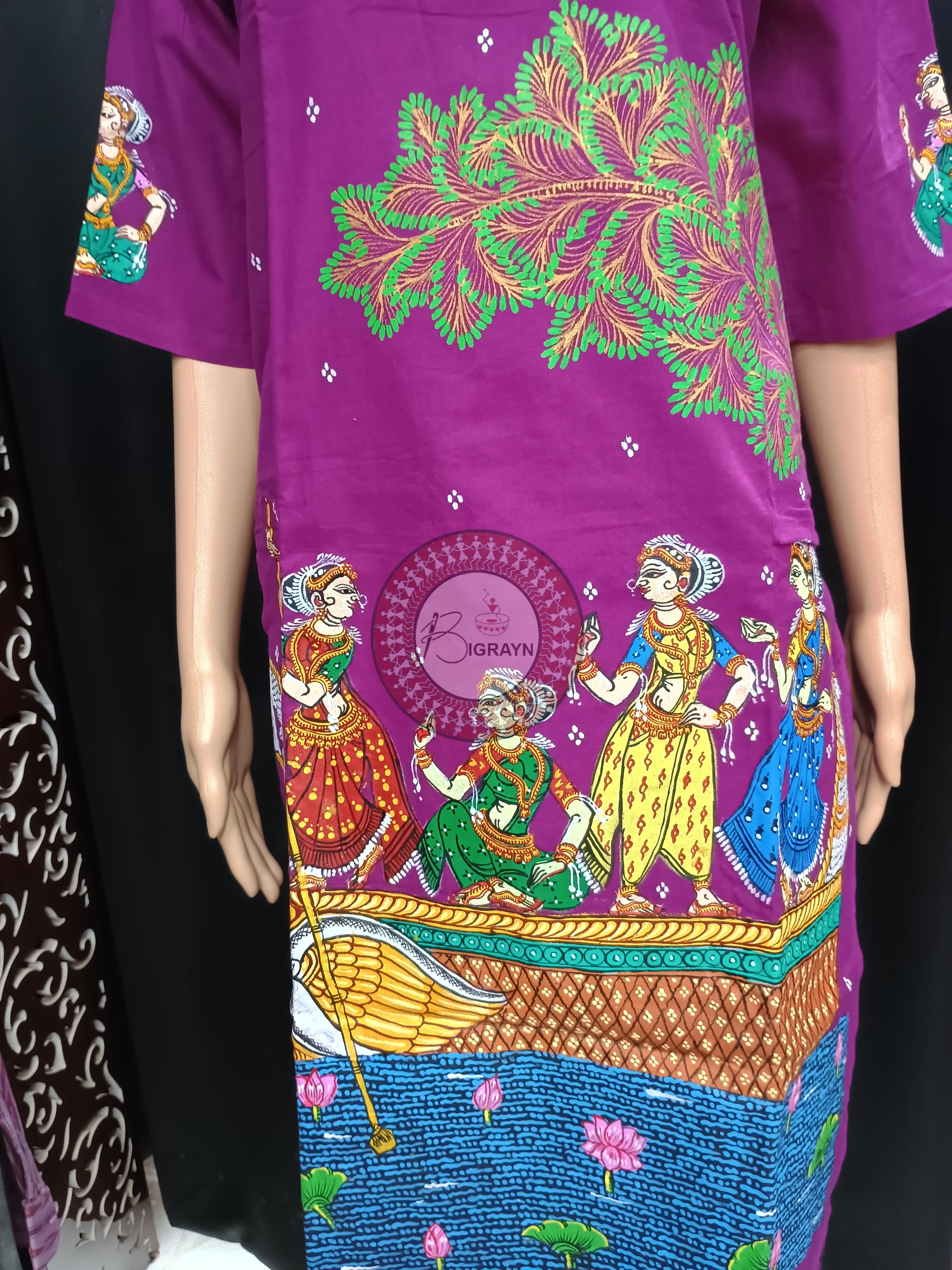 Purple Boita Bandana Theme Hand Painted Pattachitra Kurti
