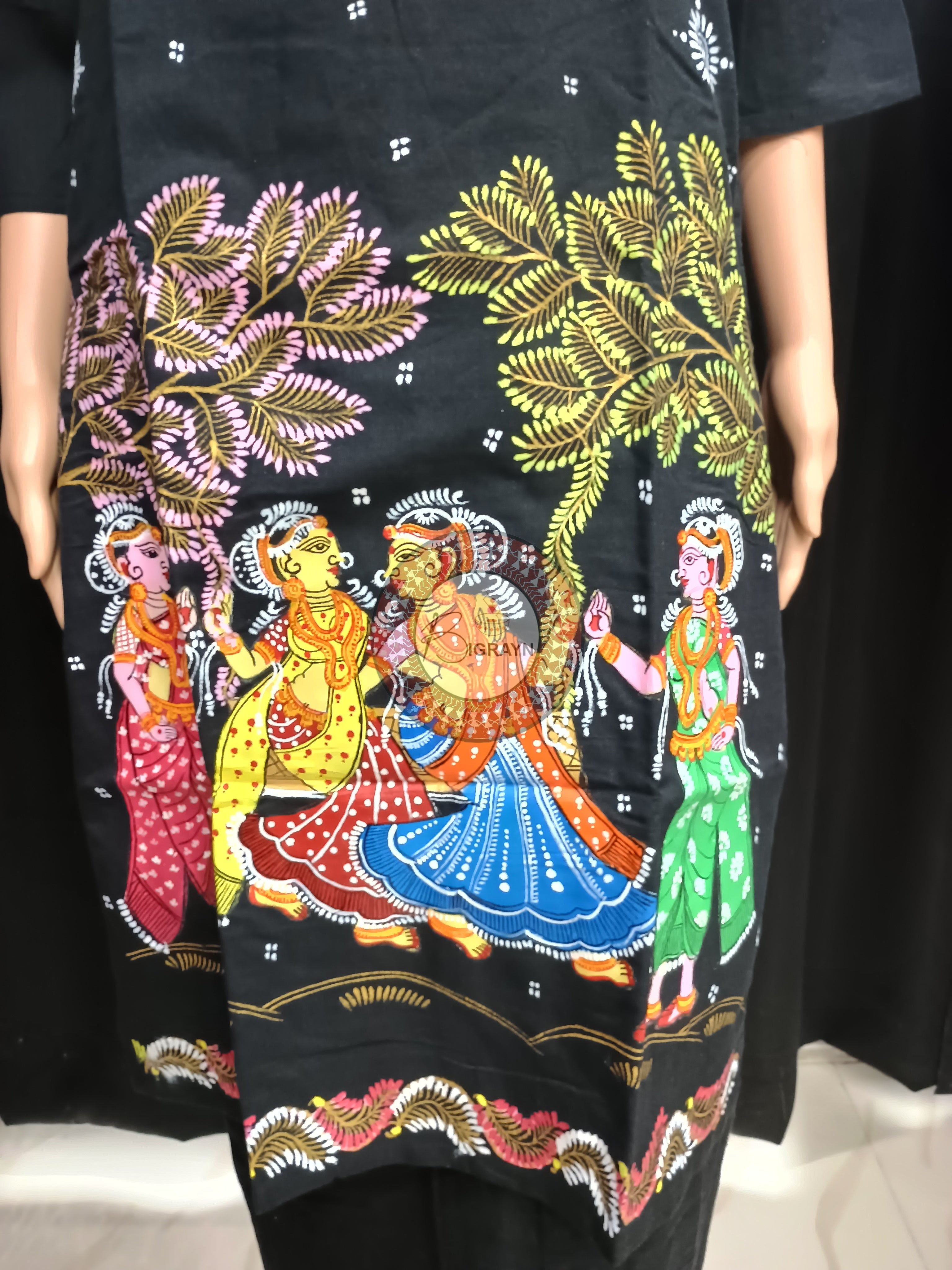 Black Raja Doli Theme Hand Painted Pattachitra Kurti