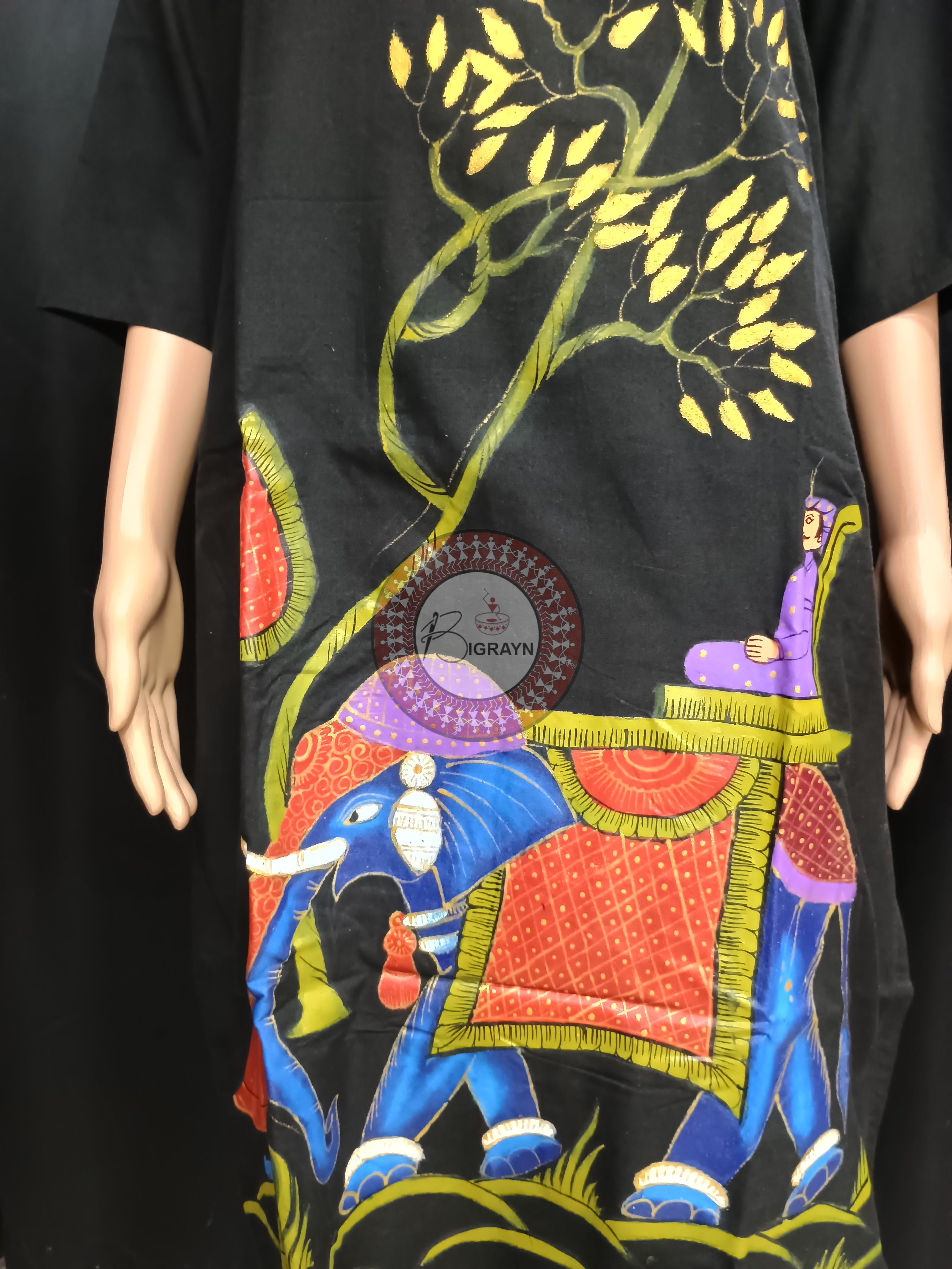 Black Ashoka Theme Hand Painted Pattachitra Kurti
