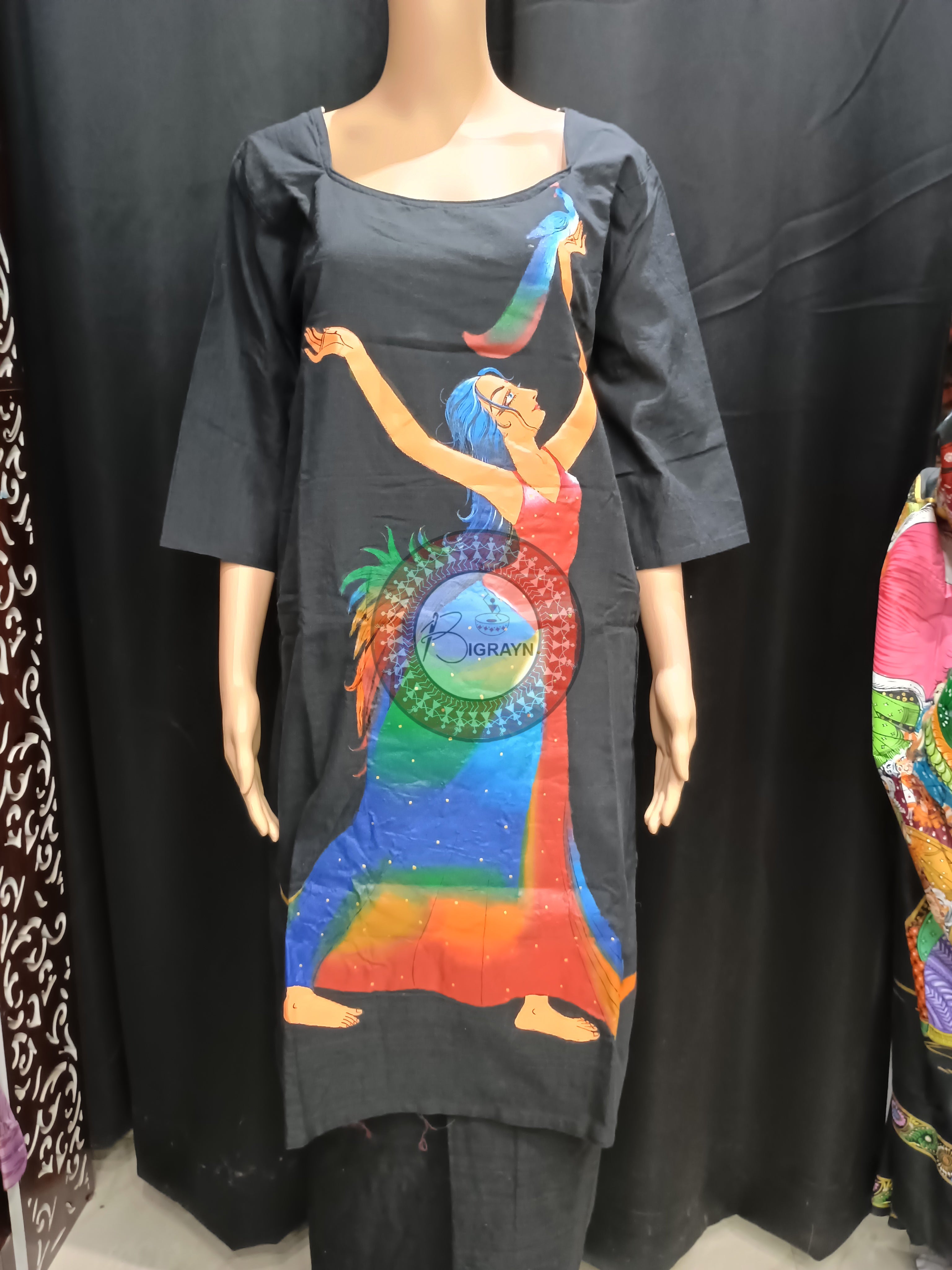 Black Women Theme Hand Painted Pattachitra Kurti