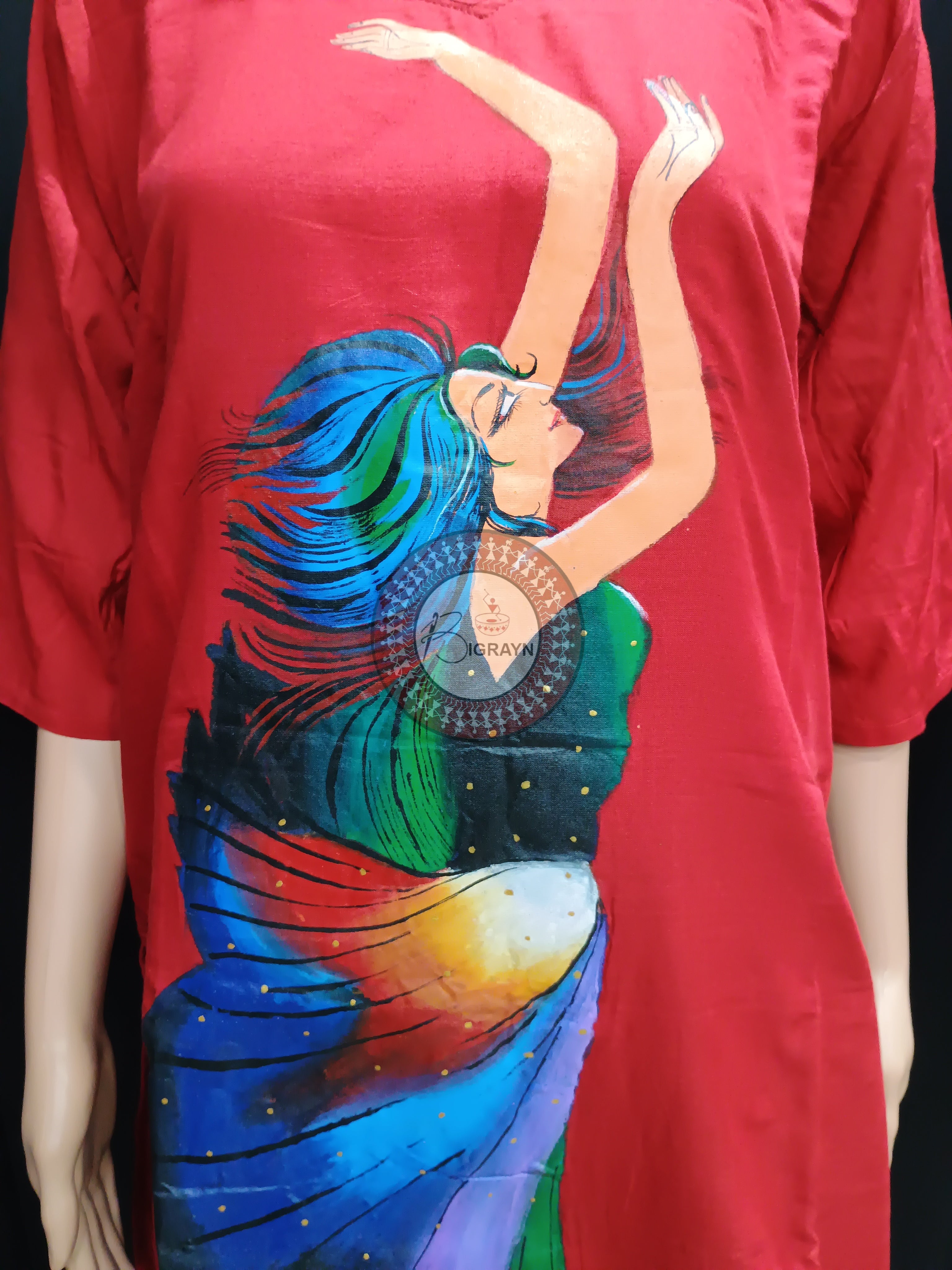 Red Women Theme Hand Painted Pattachitra Kurti