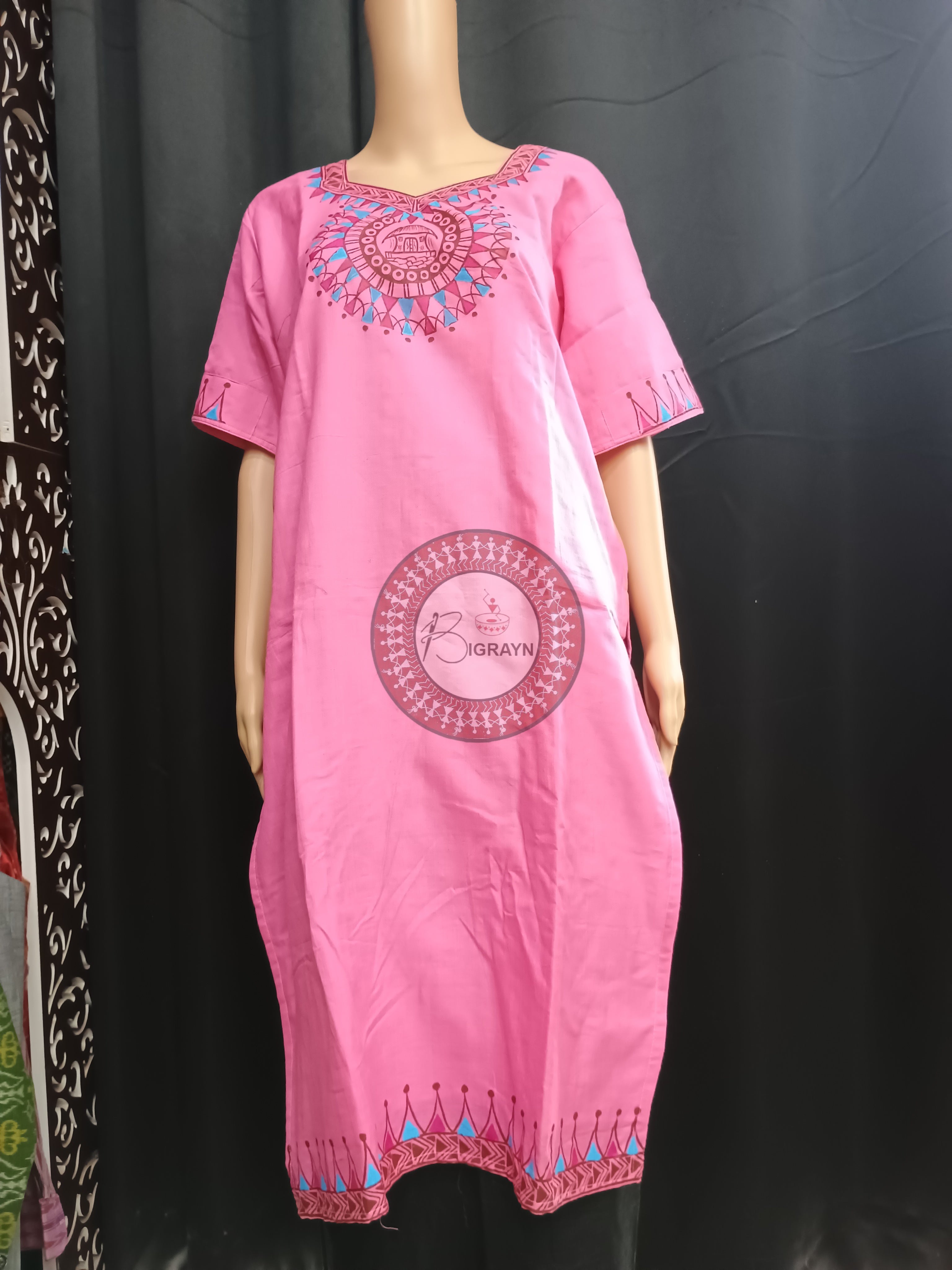 Pink Tribal Theme Odisha Hand Painted Pattachitra Kurti